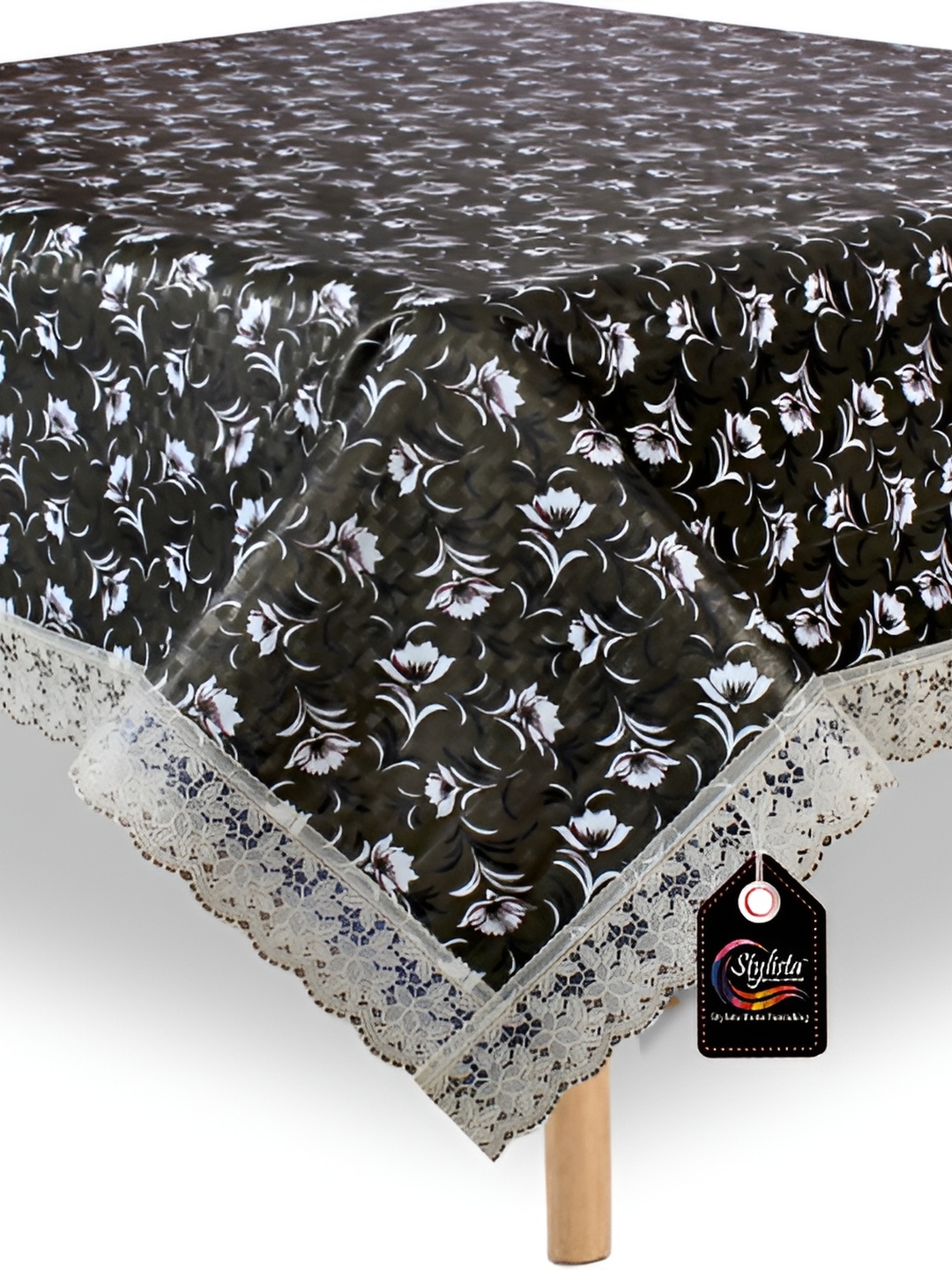 

Stylista Black Floral Waterproof 4-Seater Table Cover, Brown
