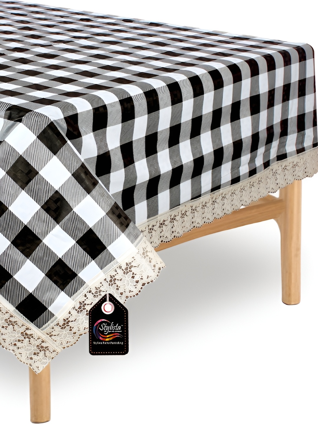 

Stylista Black & White Checked Printed Waterproof 1 m x 1 m Square Table Cover
