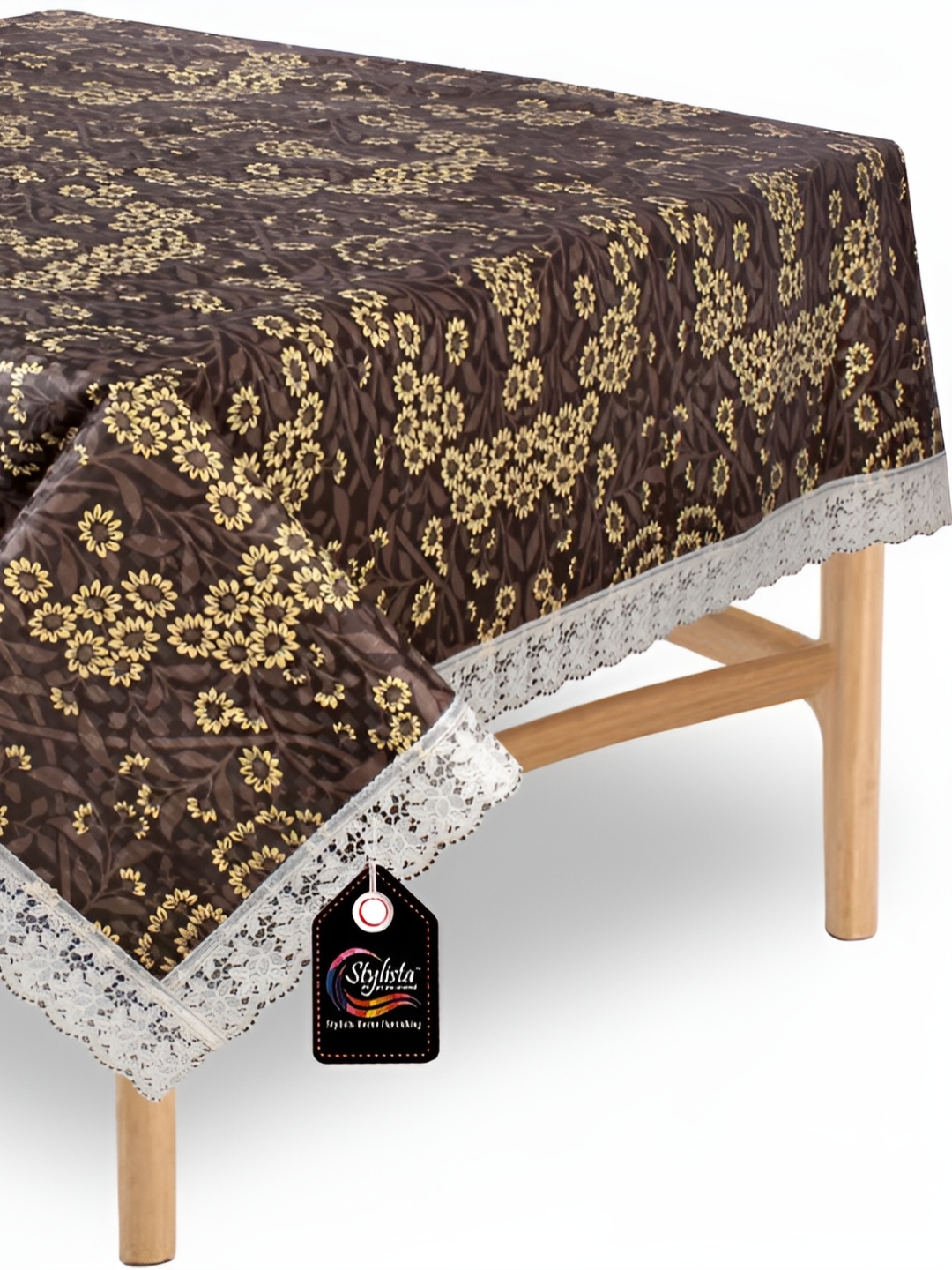 

Stylista Brown & Yellow Floral Printed Waterproof Square 4 Seater Table Cover