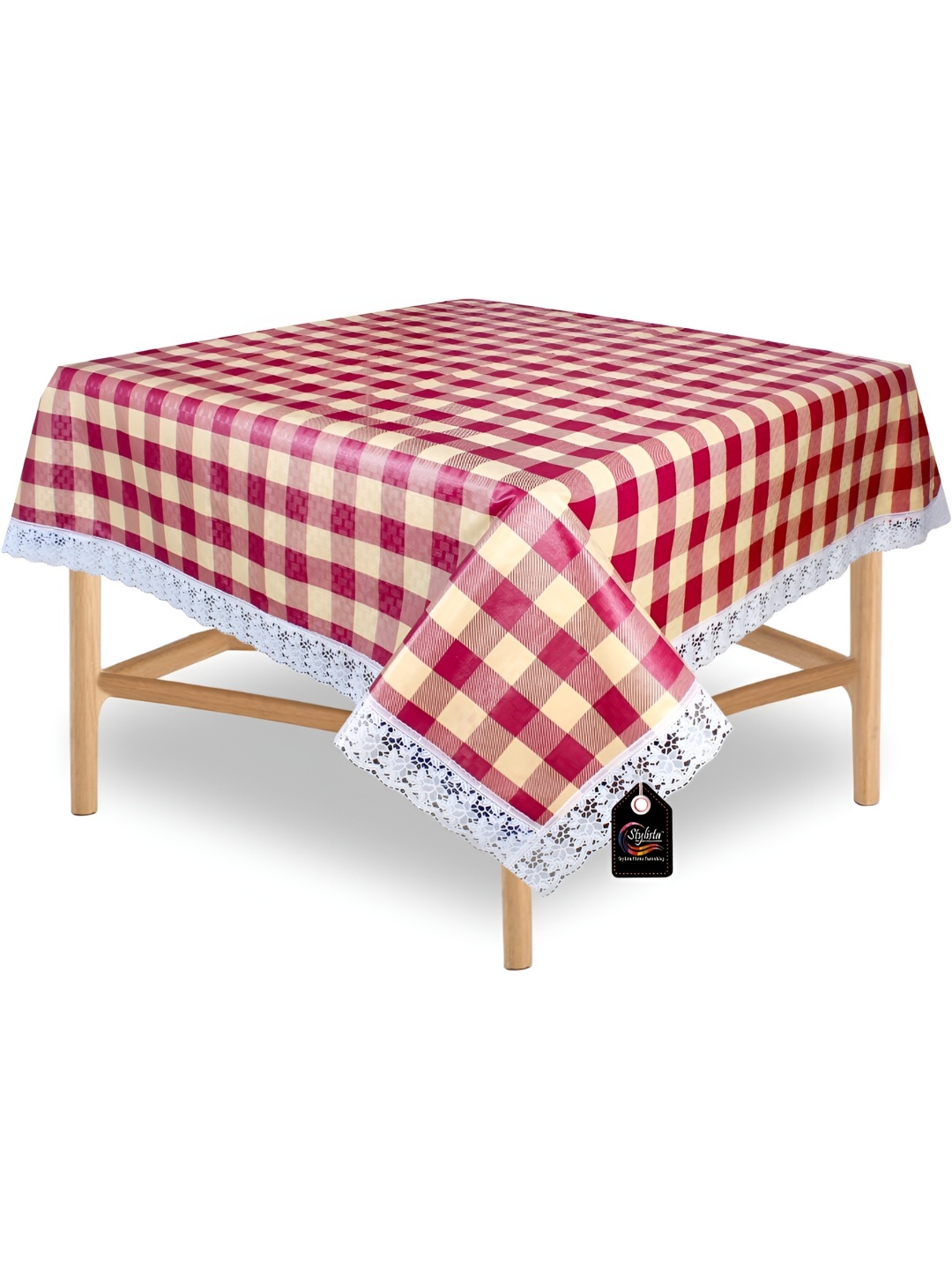 

Stylista Maroon & Beige Checked Printed Waterproof 1 m x 1 m Square Table Cover