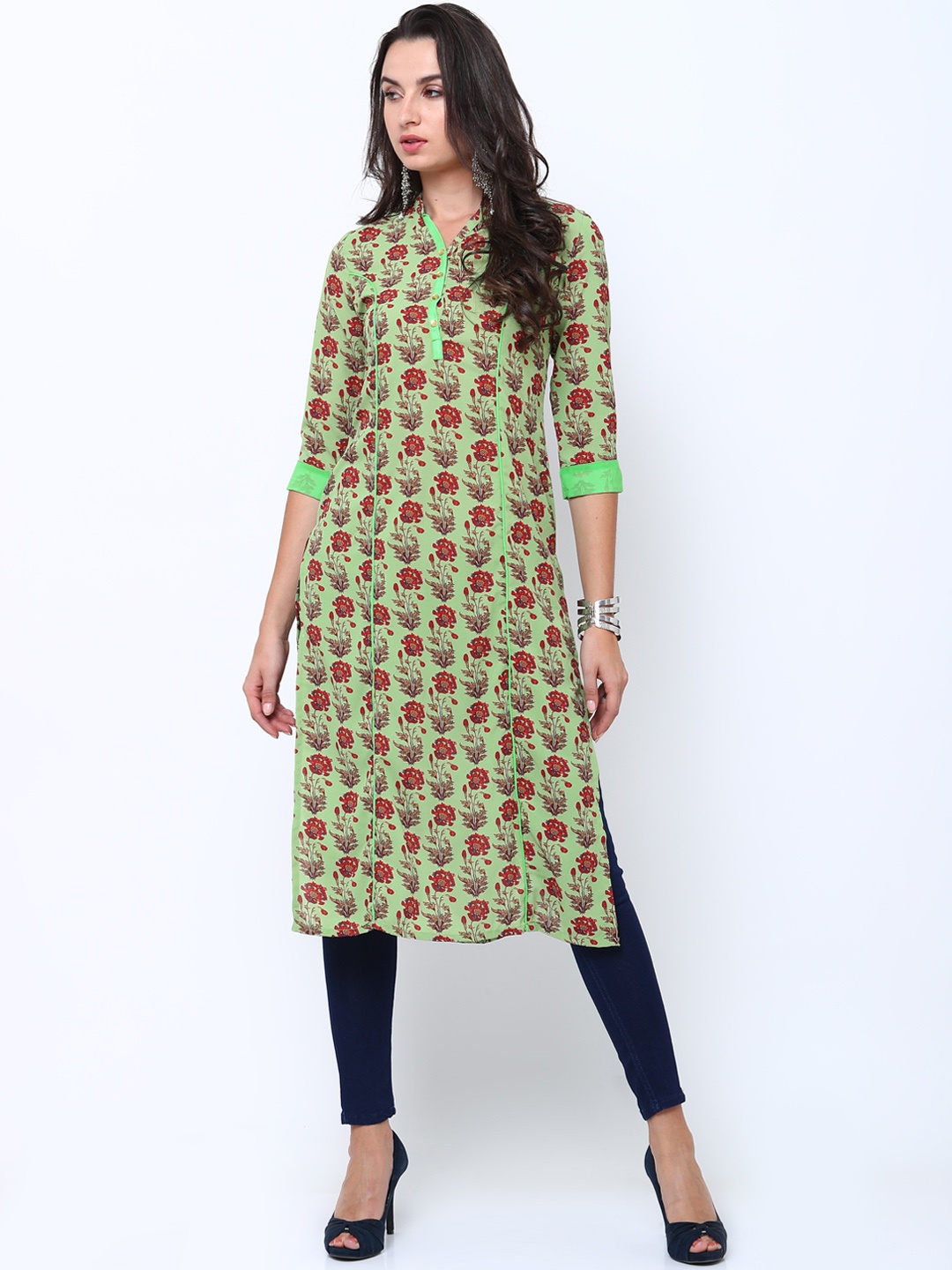 

Vishudh Women Green Printed Straight Kurta