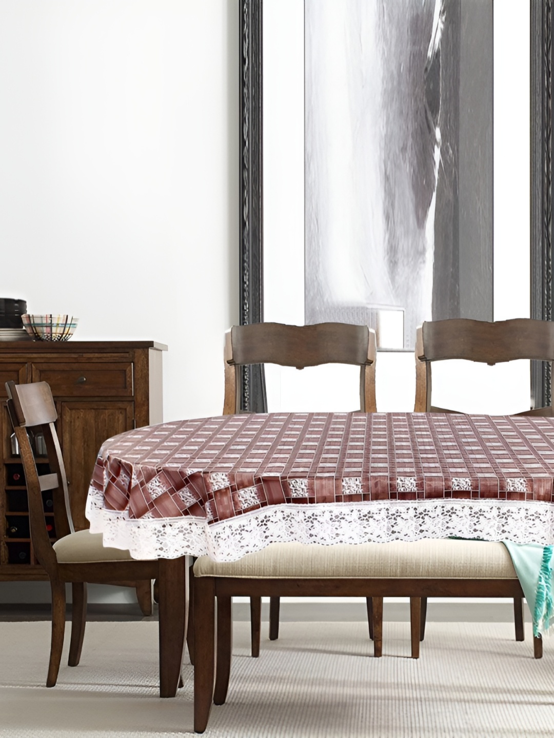 

Stylista Maroon & White Waterproof Oval 8 Seater Table Cover