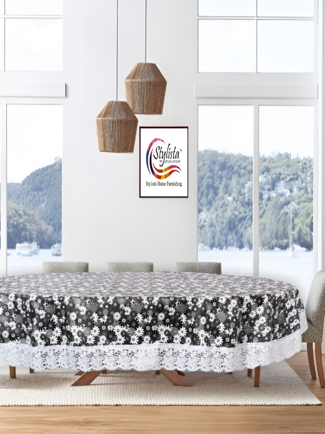 

Stylista Grey & White Floral Waterproof Oval 8-Seater Table Cover