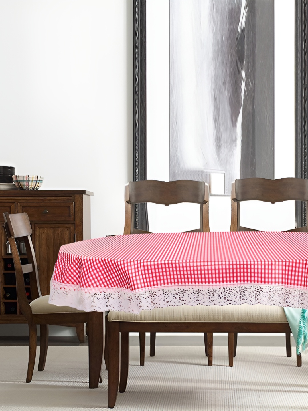 

Stylista Pink & White Checked Waterproof Oval 8 Seater Table Cover
