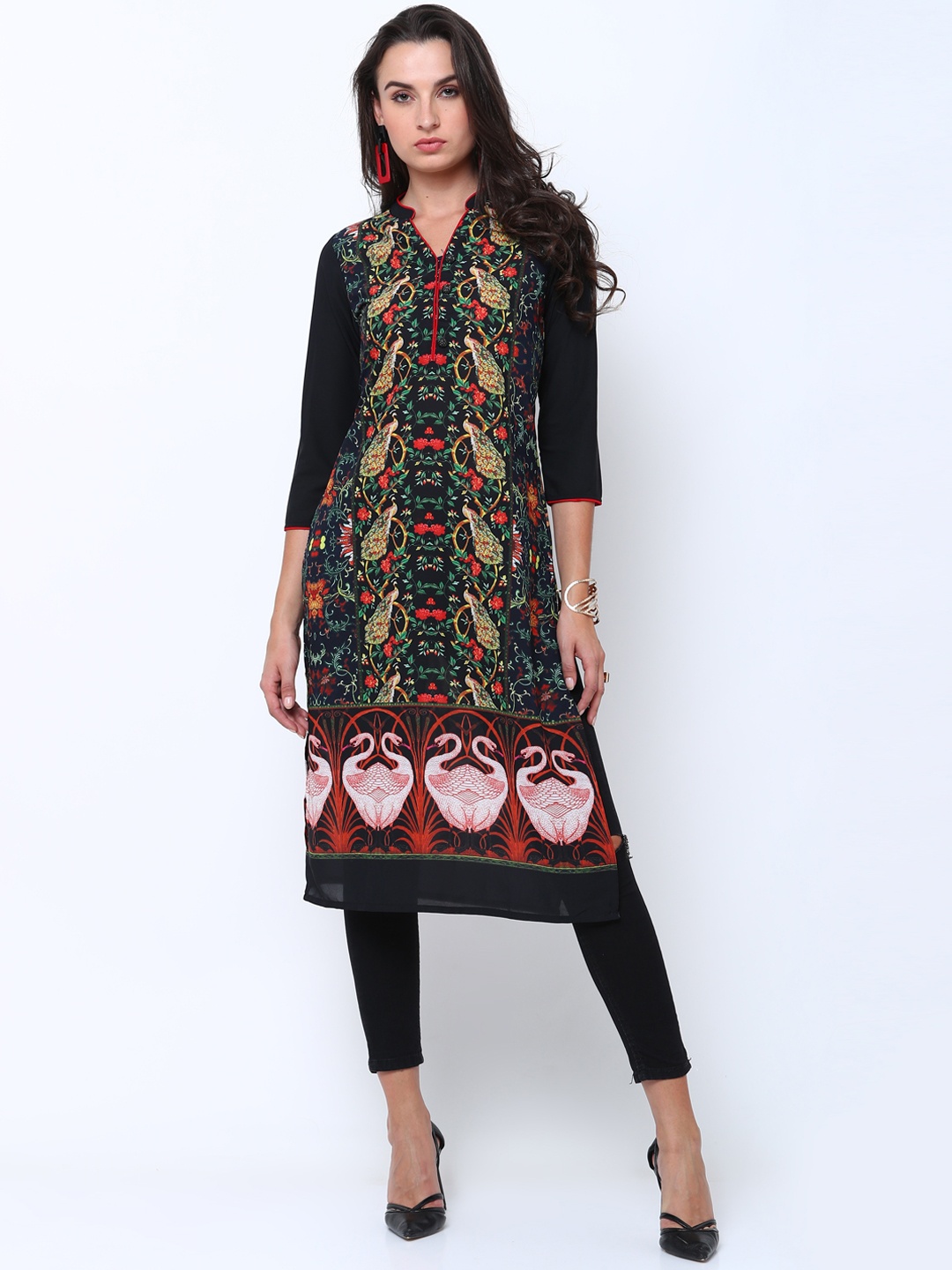 

Vishudh Women Navy Blue & Black Printed Straight Kurta