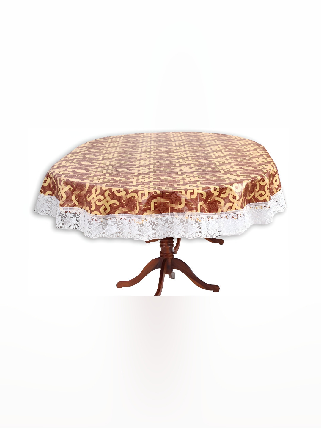 

Stylista Brown & White Geometric Waterproof Oval 4-Seater Table Cover