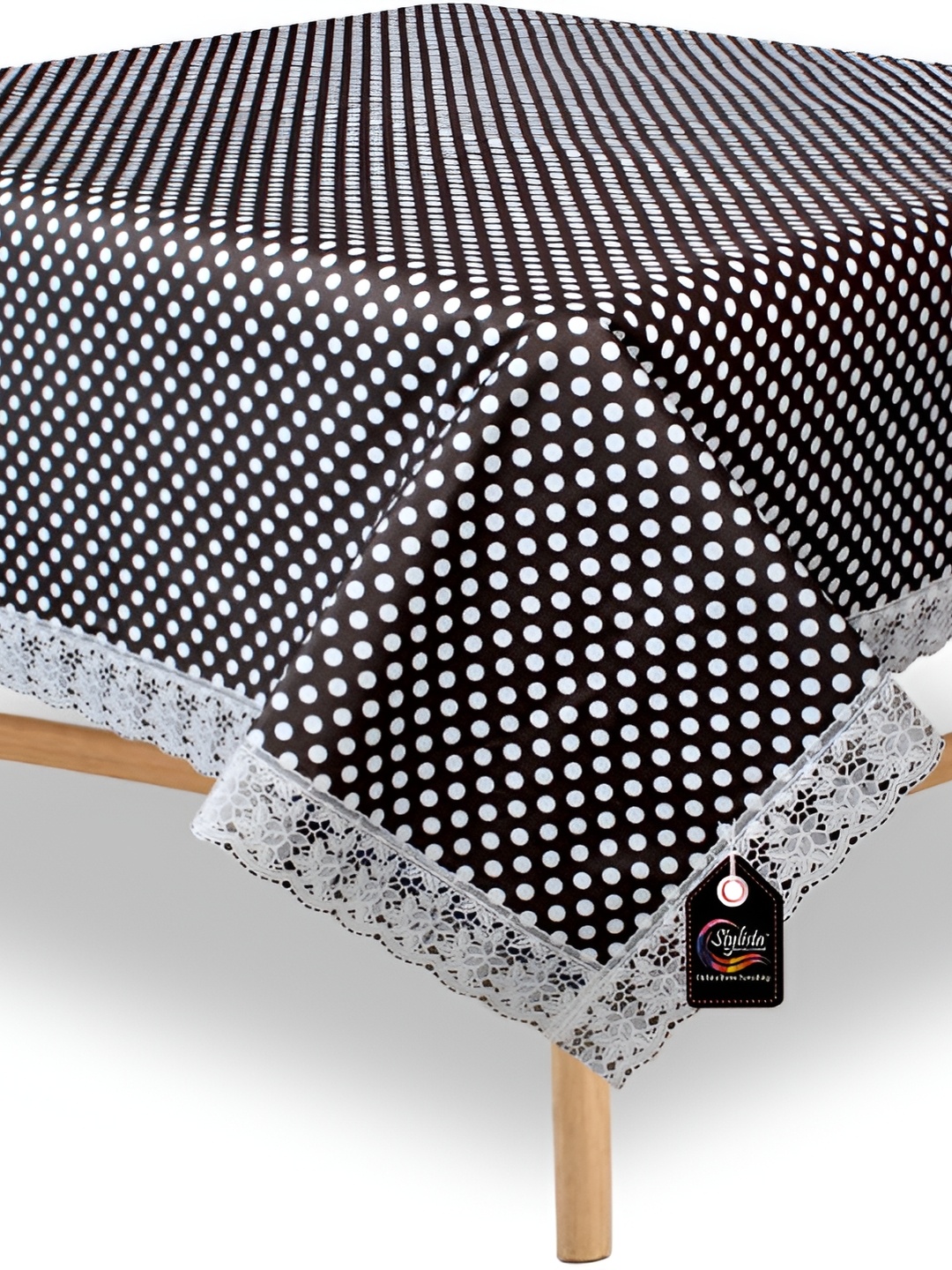 

Stylista Black & White Polka Dots Printed 6-Seater Table Cover