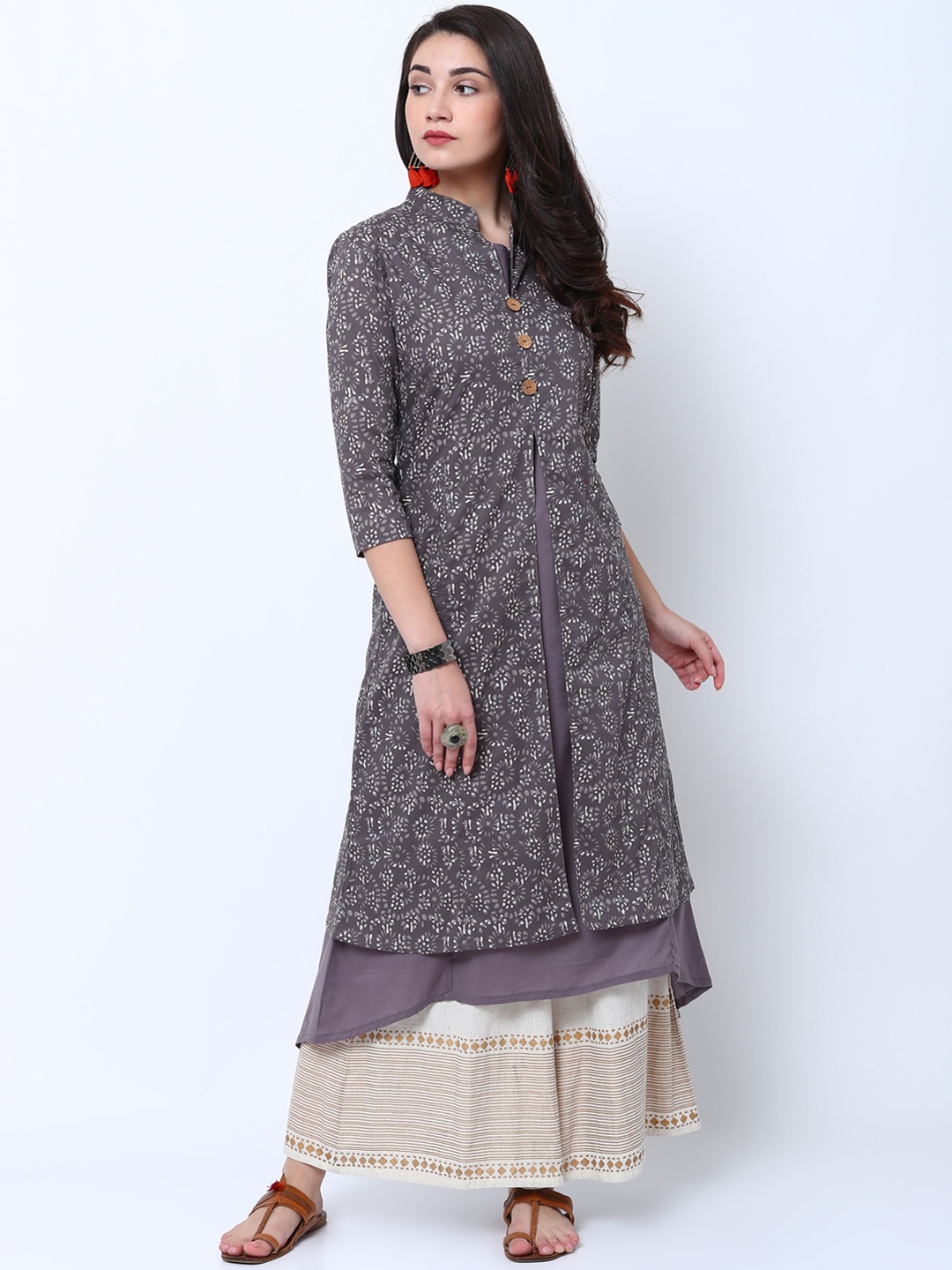 

Vishudh Women Grey Printed A-Line Kurta