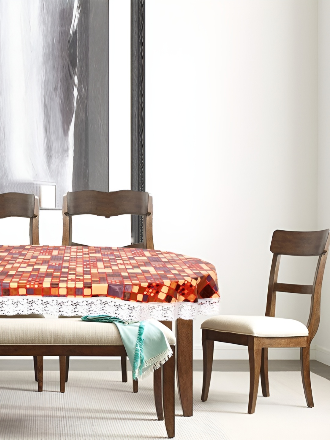

Stylista Brown & Red Geometric Waterproof Oval 8 Seater Table Cover