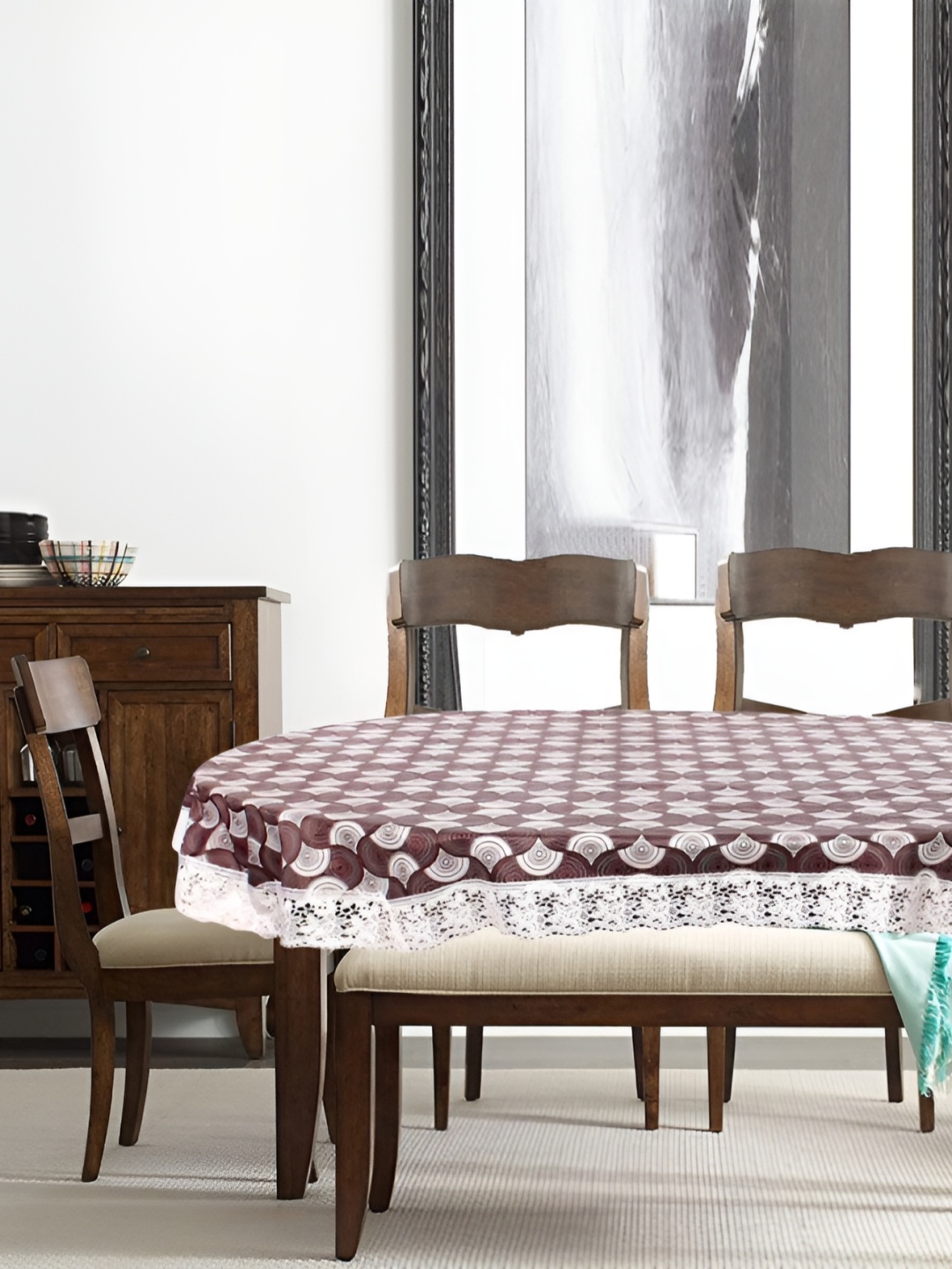 

Stylista Maroon & White Abstract Waterproof Oval 8-Seater Table Cover
