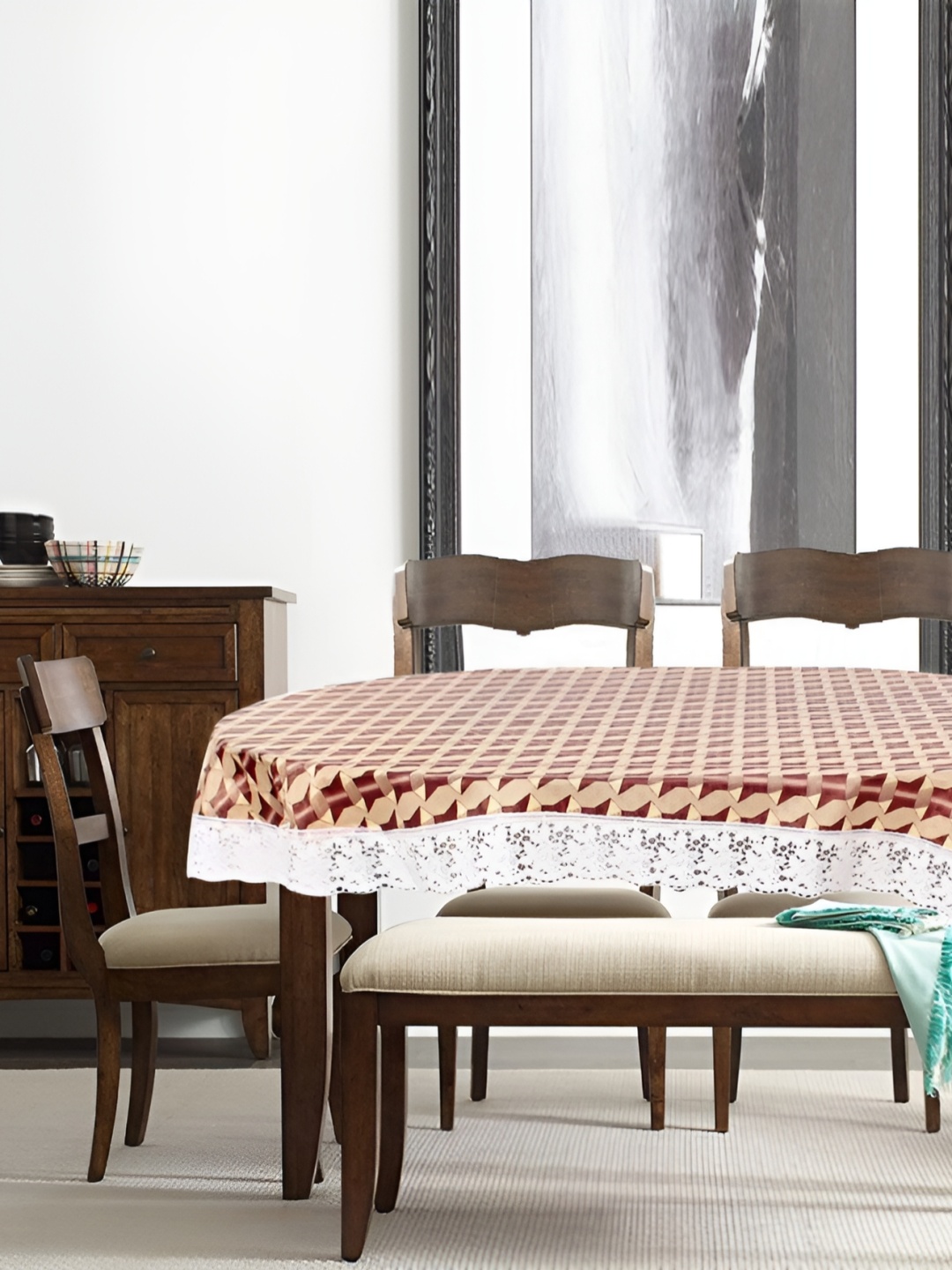 

Stylista Maroon & Brown Abstract Waterproof Oval 8-Seater Table Cover
