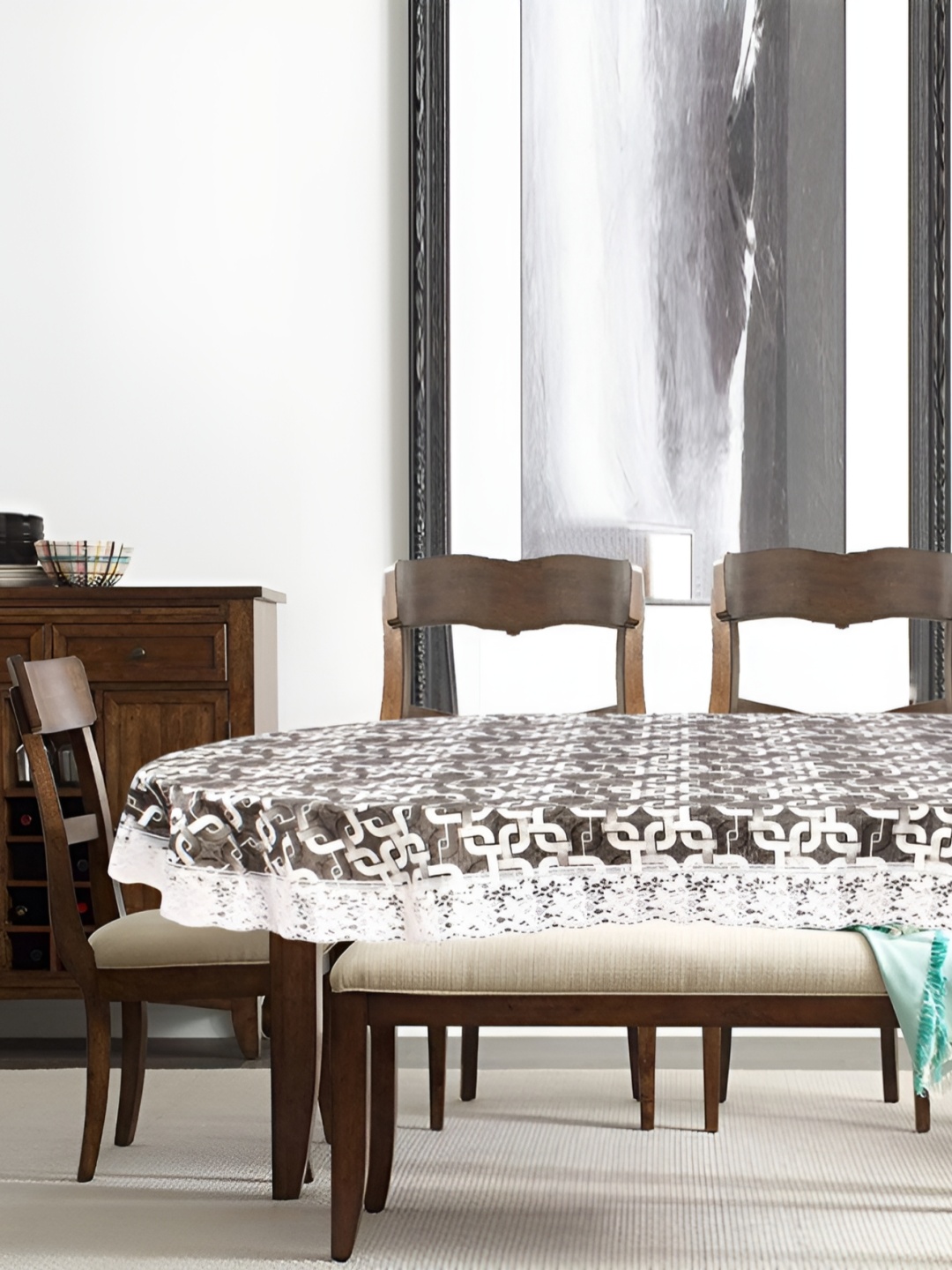 

Stylista Brown Geometric Printed Waterproof Oval 8-Seater Table Cover