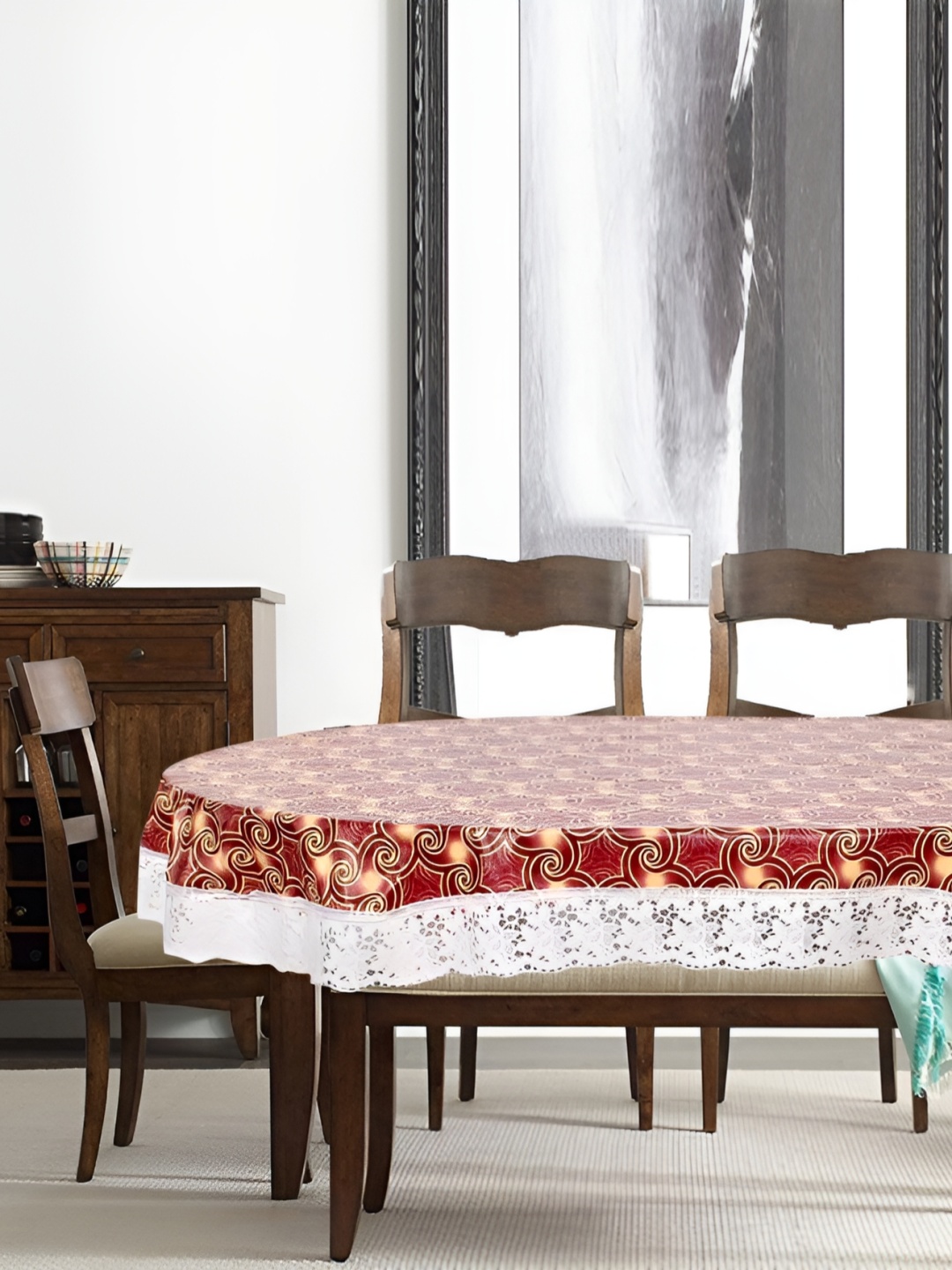 

Stylista Maroon Printed Waterproof Oval 8-Seater Table Cover