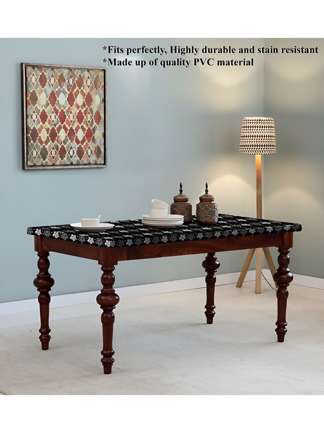 

Stylista Black Floral Waterproof 4-Seater Table Cover