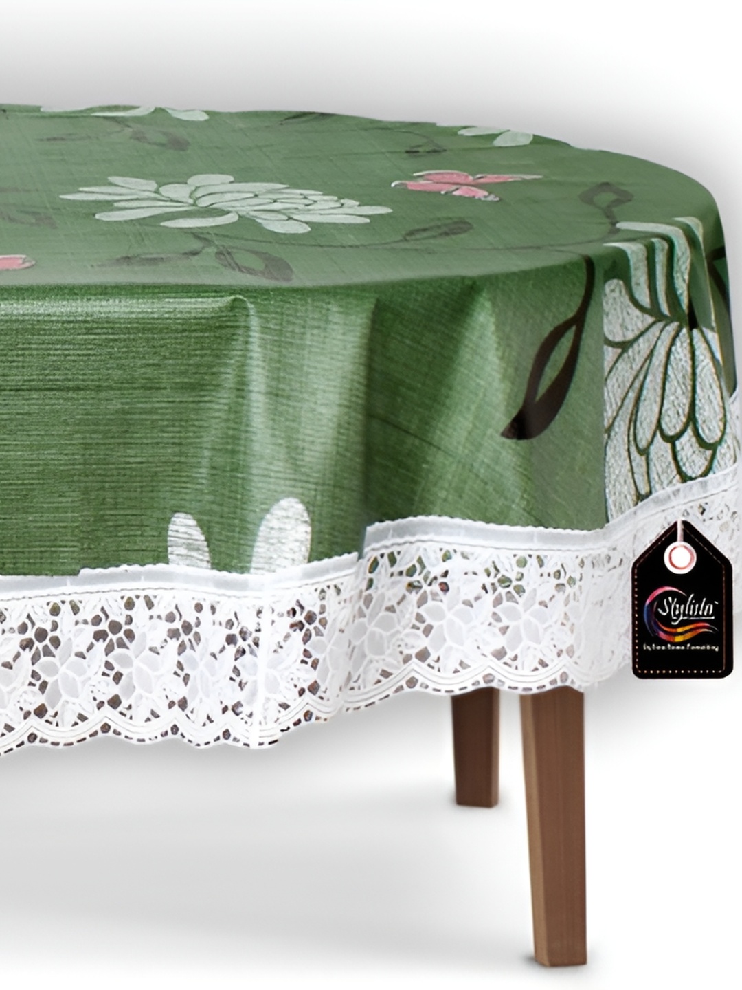 

Stylista Green & White Floral Printed Waterproof Oval 6-Seater Table Cover
