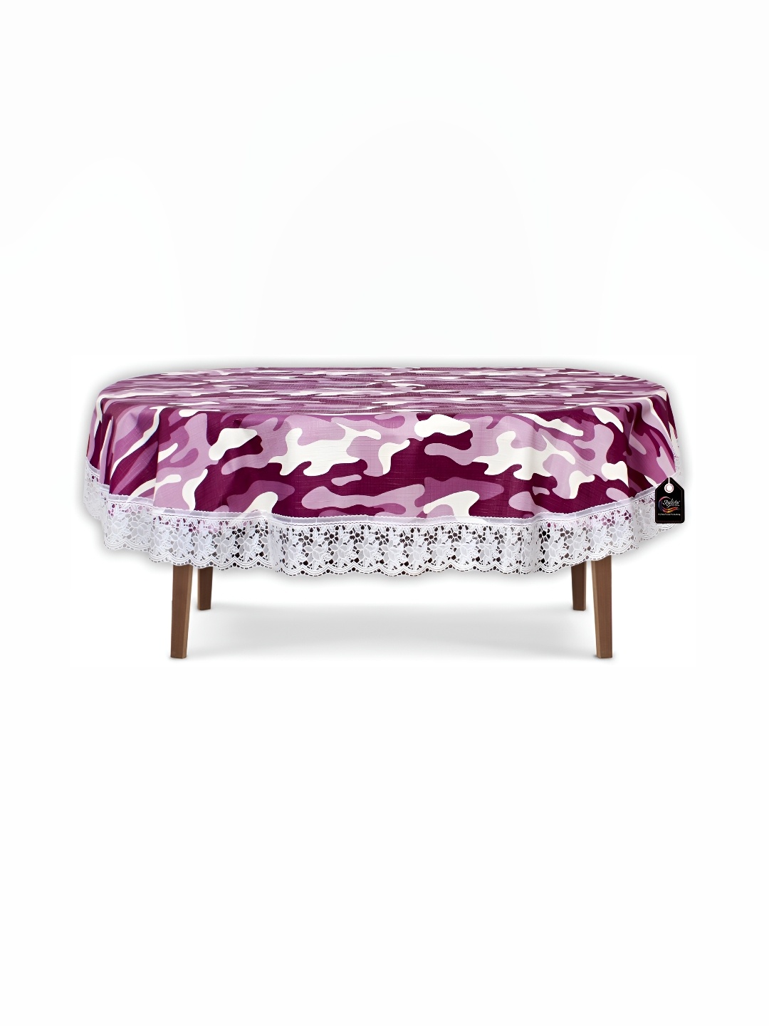 

Stylista Purple & White Printed Oval 12-Seater Table Cover