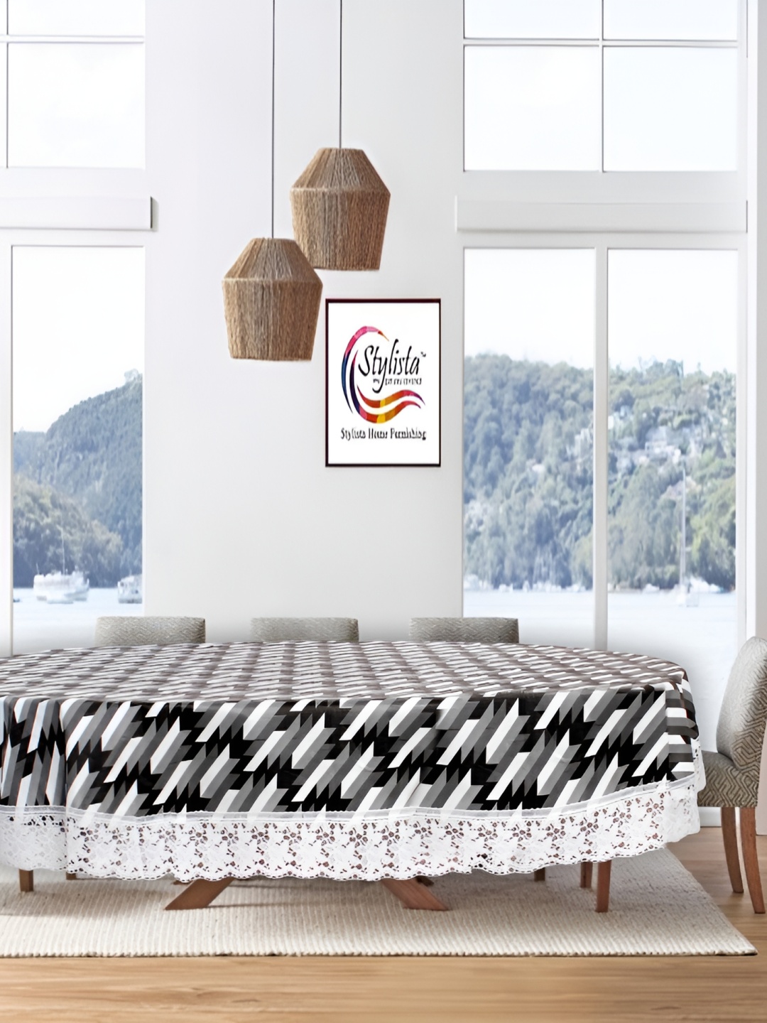 

Stylista Black & White Geometric Oval Waterproof 8-Seater Table Cover
