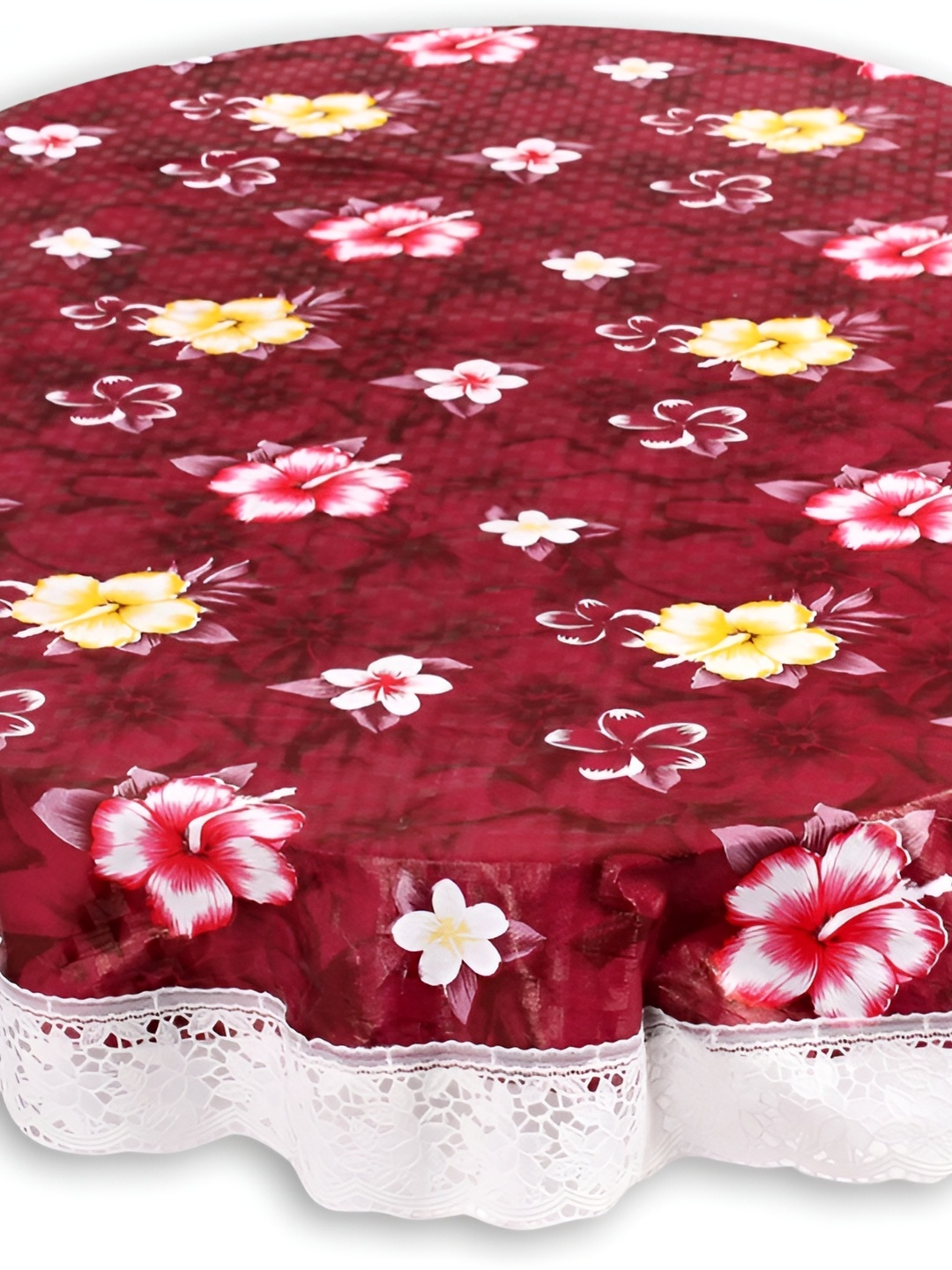

Stylista Maroon & White Floral Printed Waterproof Oval 8-Seater Table Cover