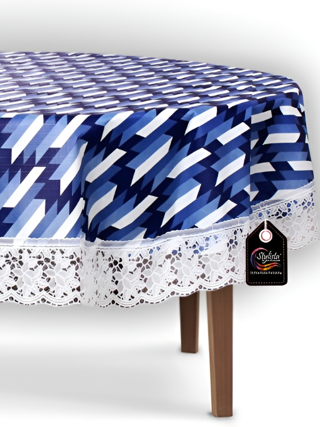 

Stylista Blue & White Geometric Waterproof Oval 4 Seater Table Cover