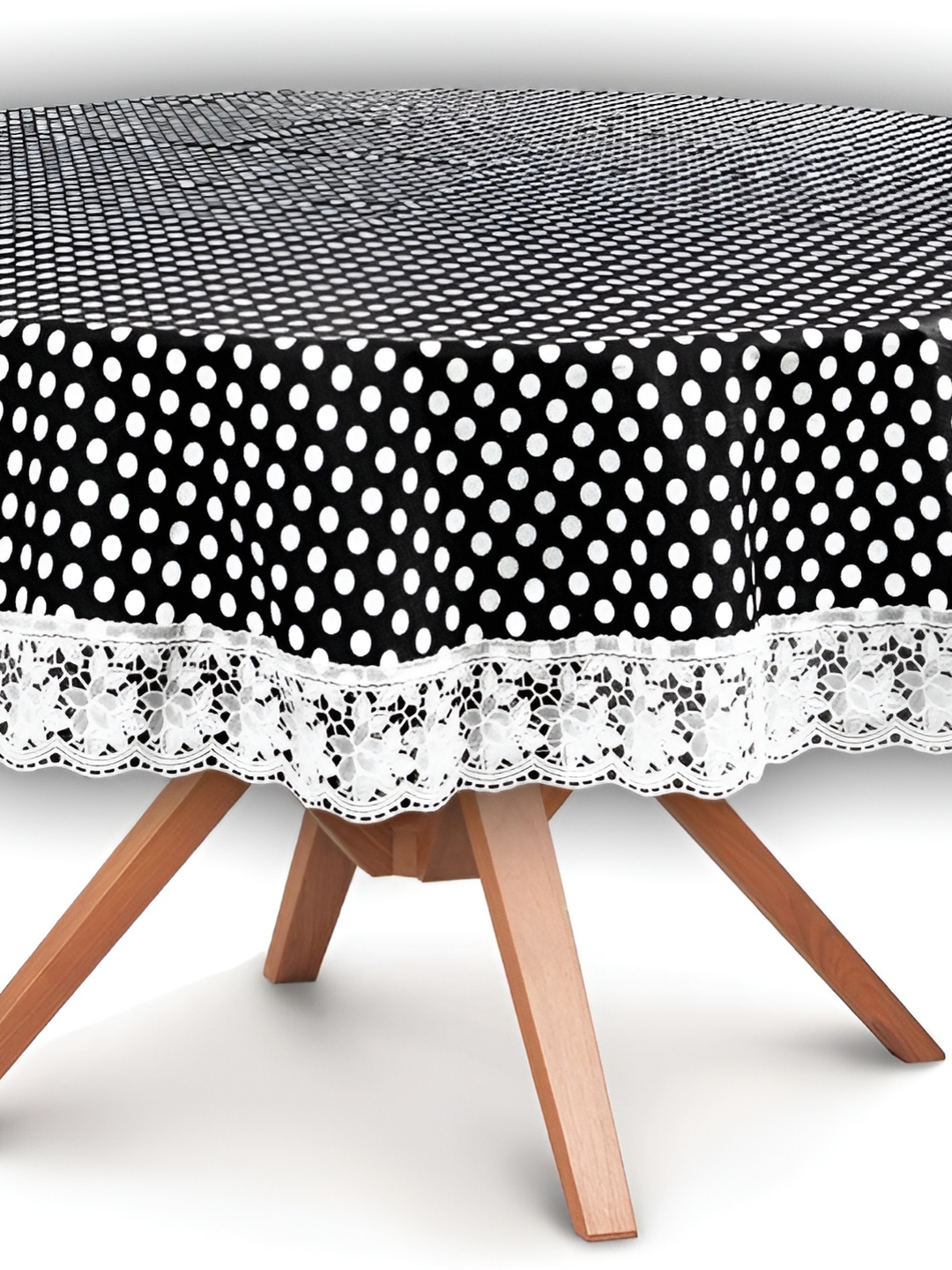 

Stylista Black & White Polka Dots Printed Waterproof Round 8 Seater Table Cover