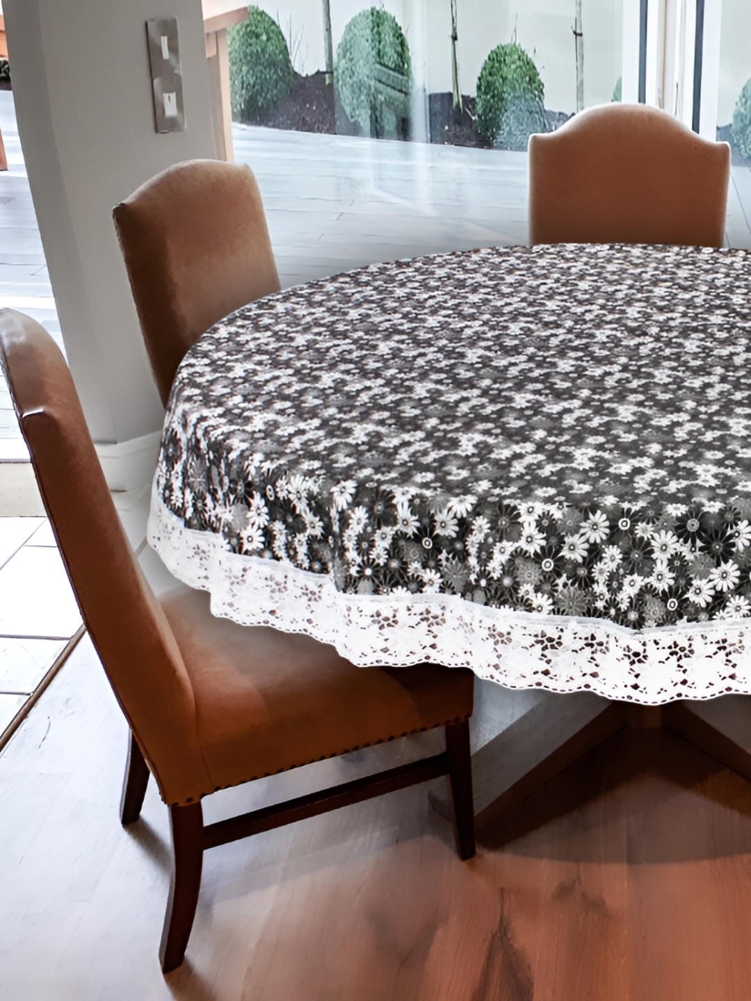 

Stylista Grey Floral Waterproof Round 6-Seater Table Cover