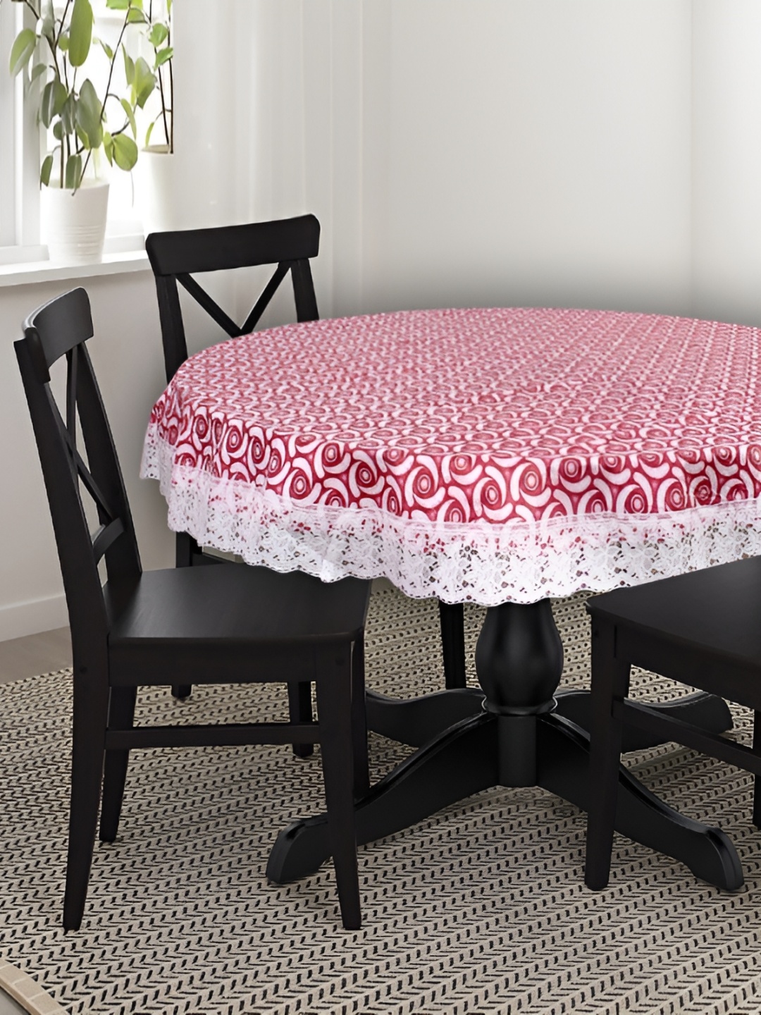 

Stylista Red & White Printed Waterproof Round 8-Seater Table Cover