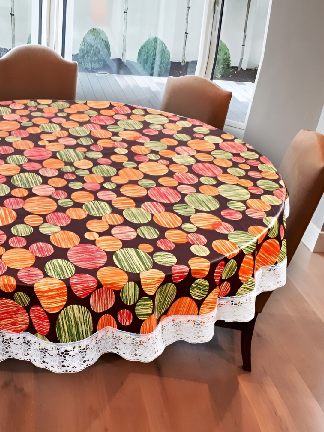 

Stylista Orange & Green Geometric Waterproof Round 6 Seater Table Cover