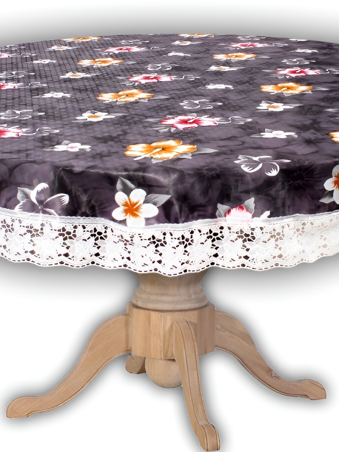 

Stylista Grey & White Floral Printed Waterproof 1.52 m x 1.52 m Round Table Cover