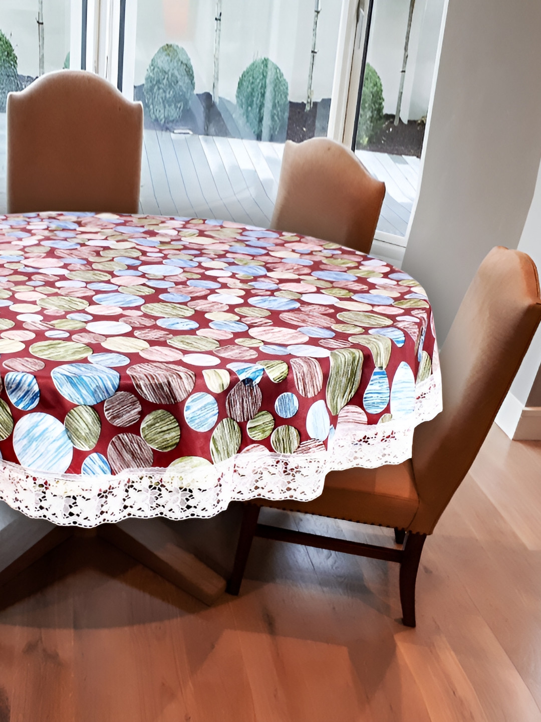 

Stylista Brown & White Geometric Printed 1.82 m x 1.82 m Waterproof Round Table Cover