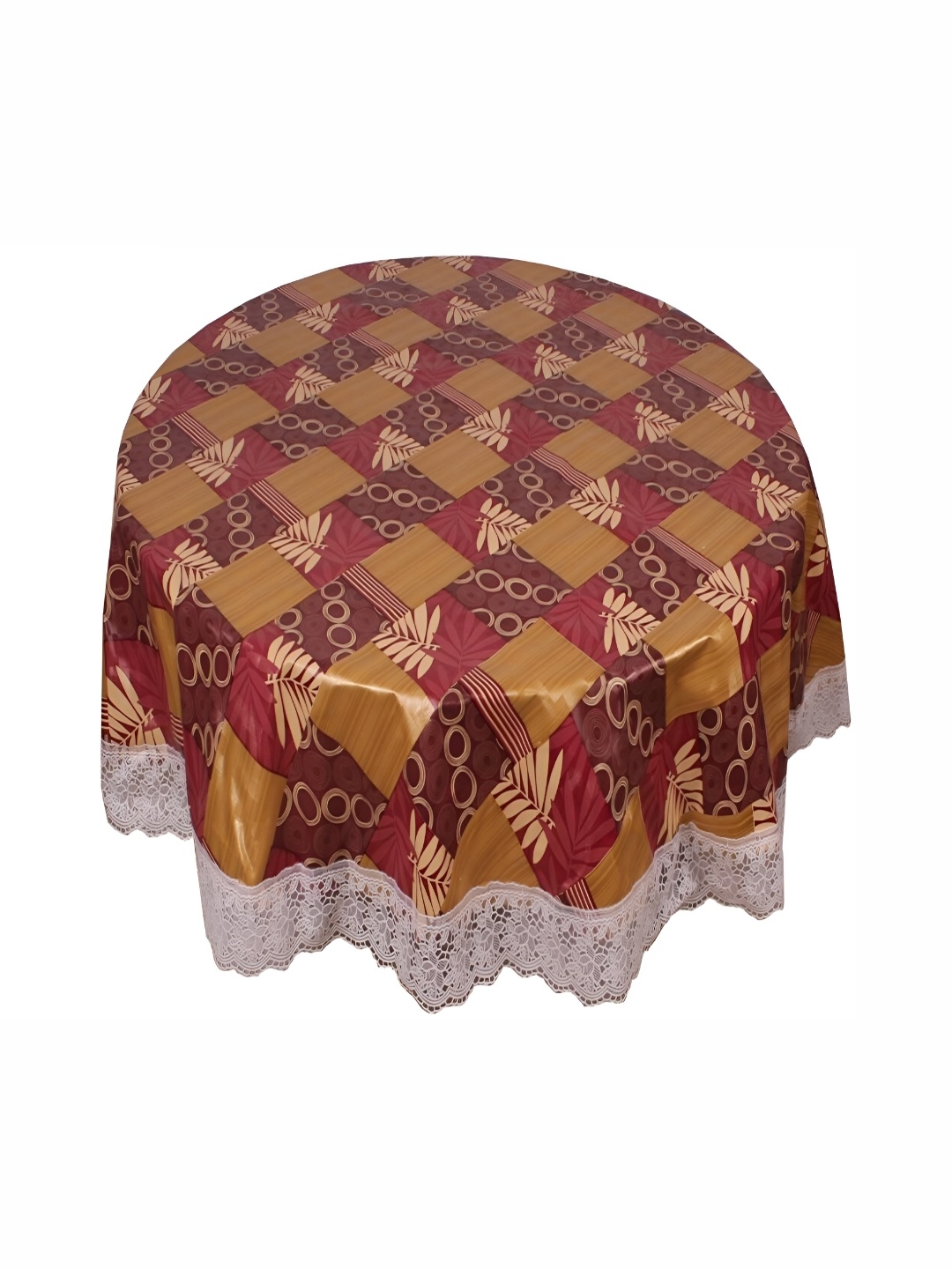 

Stylista Brown & Maroon Geometric Round Waterproof 4-Seater Table Cover
