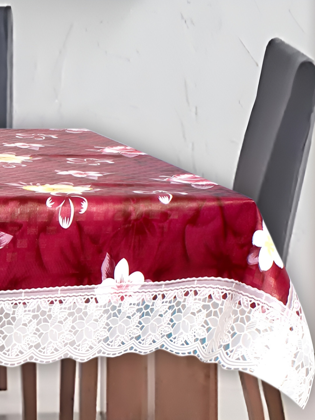 

Stylista Maroon & White Waterproof Floral Print 12 Seater Table Cover