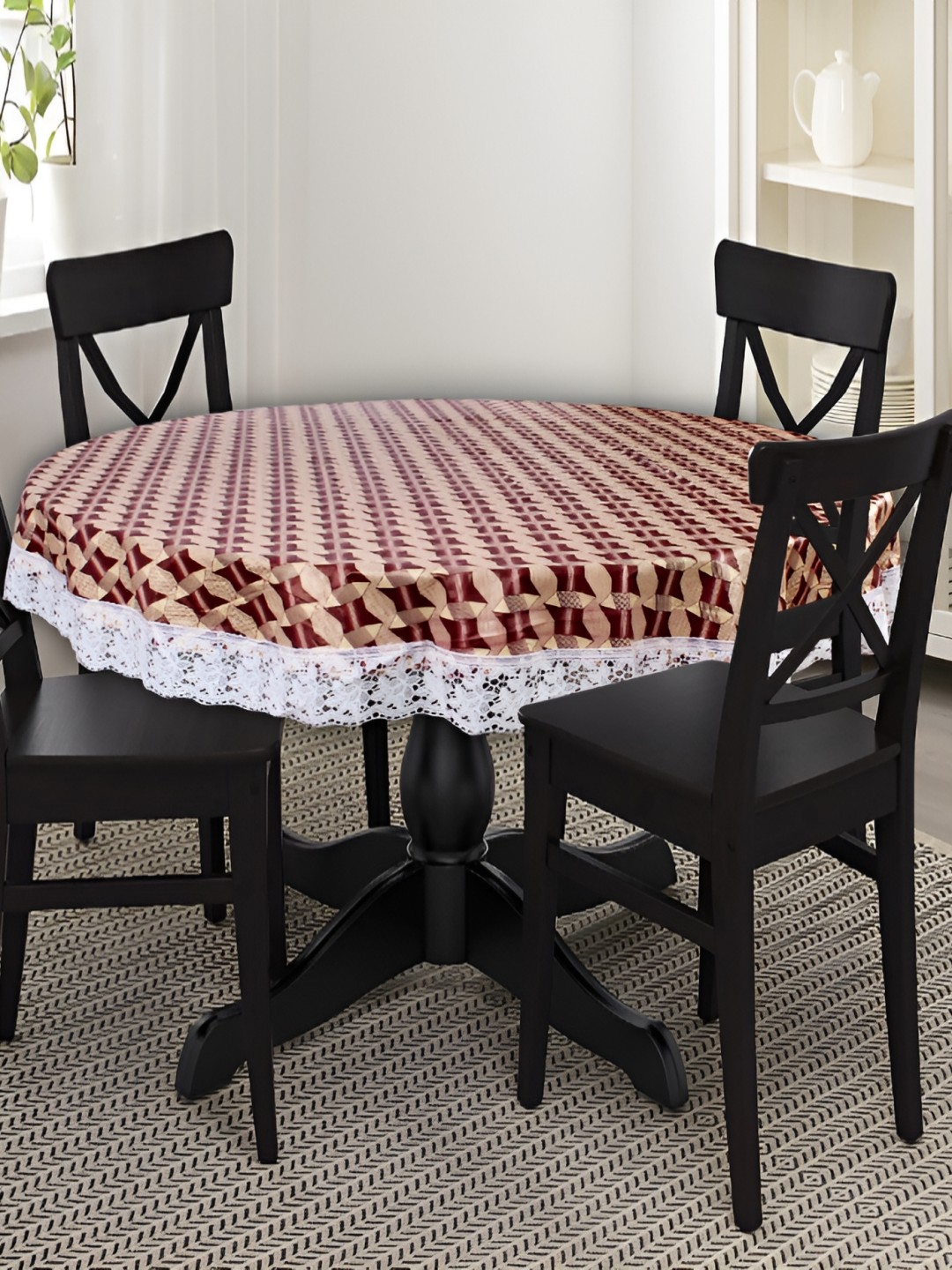 

Stylista Brown & White Geometric Waterproof Round 4-Seater Table Cover