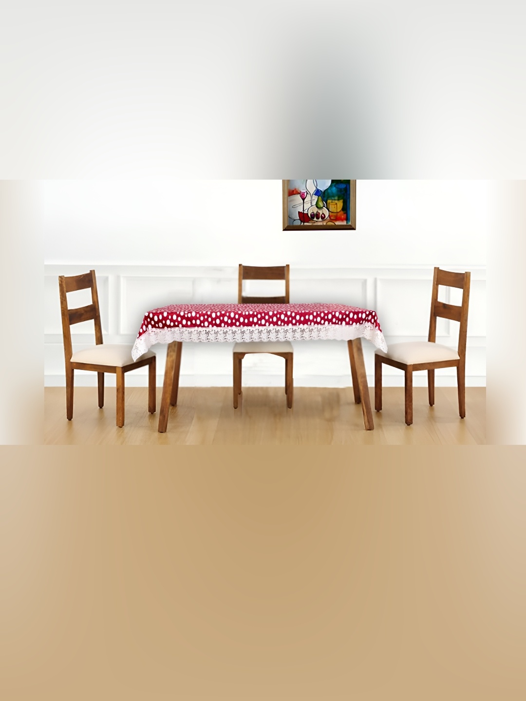 

Stylista Red & White Polka Dots Printed Waterproof 4-Seater Table Cover