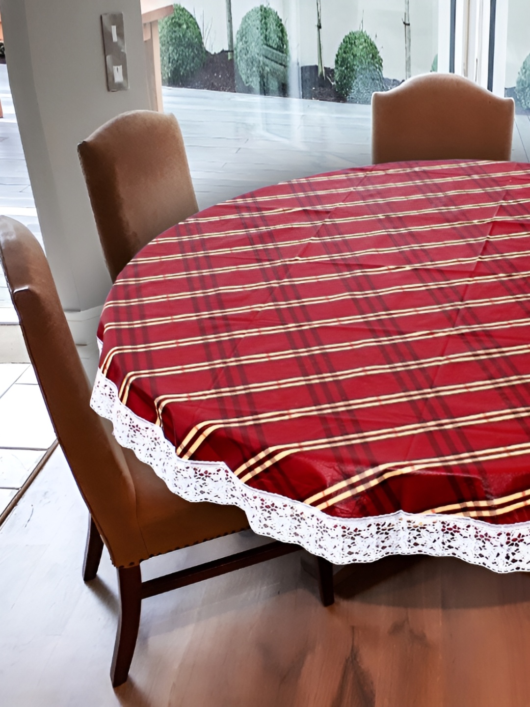 

Stylista Red & Beige Printed Waterproof 1.82 m x 1.82 m Round Table Cover