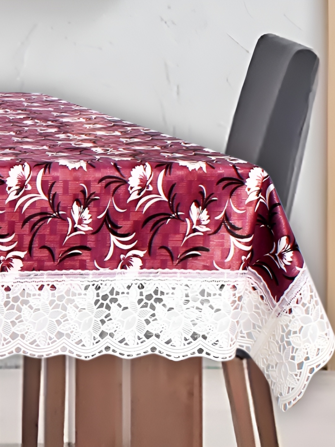 

Stylista Maroon & White Waterproof Floral Print 12 Seater Table Cover