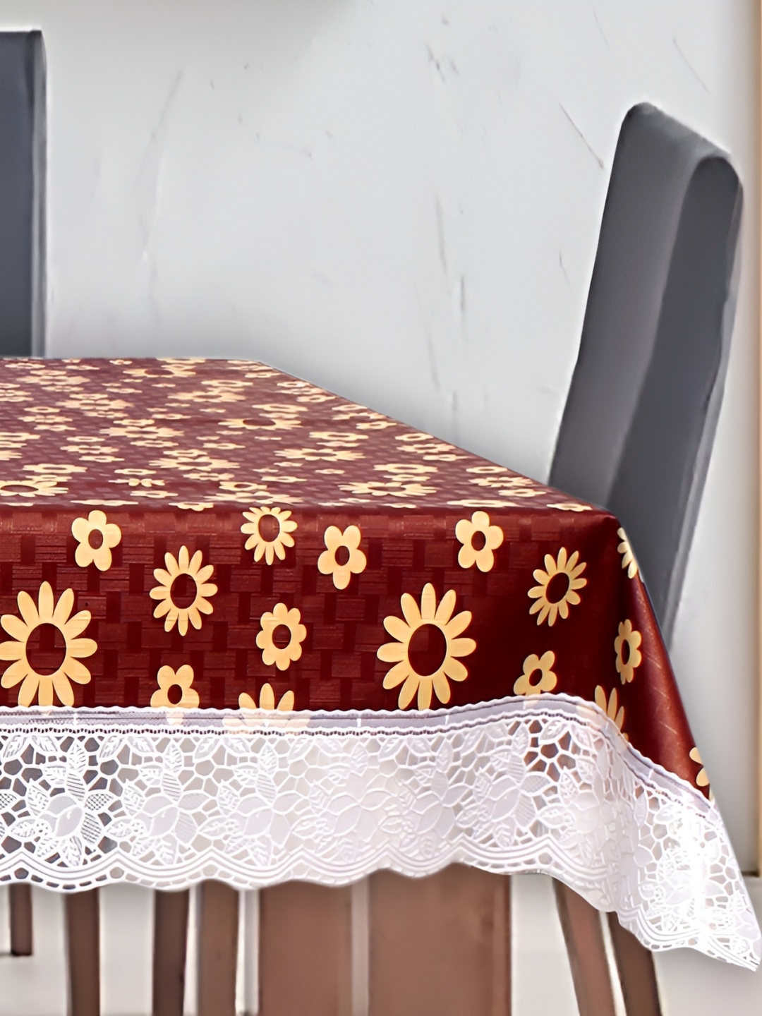 

Stylista Red 10 Pieces Floral Printed Waterproof Table Cover, Brown