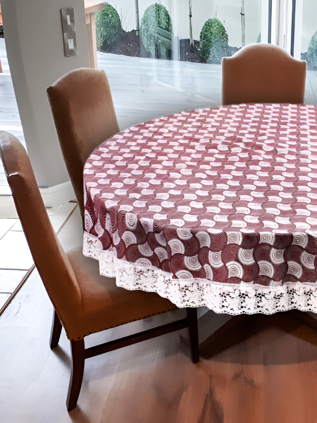 

Stylista Maroon & White Printed Waterproof Round 6-Seater Table Cover