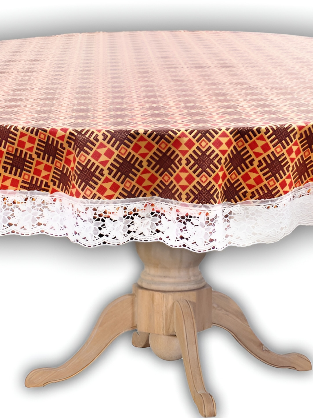 

Stylista Beige & Orange Geometric Printed Waterproof 1.52 m x 1.52 m Round Table Cover