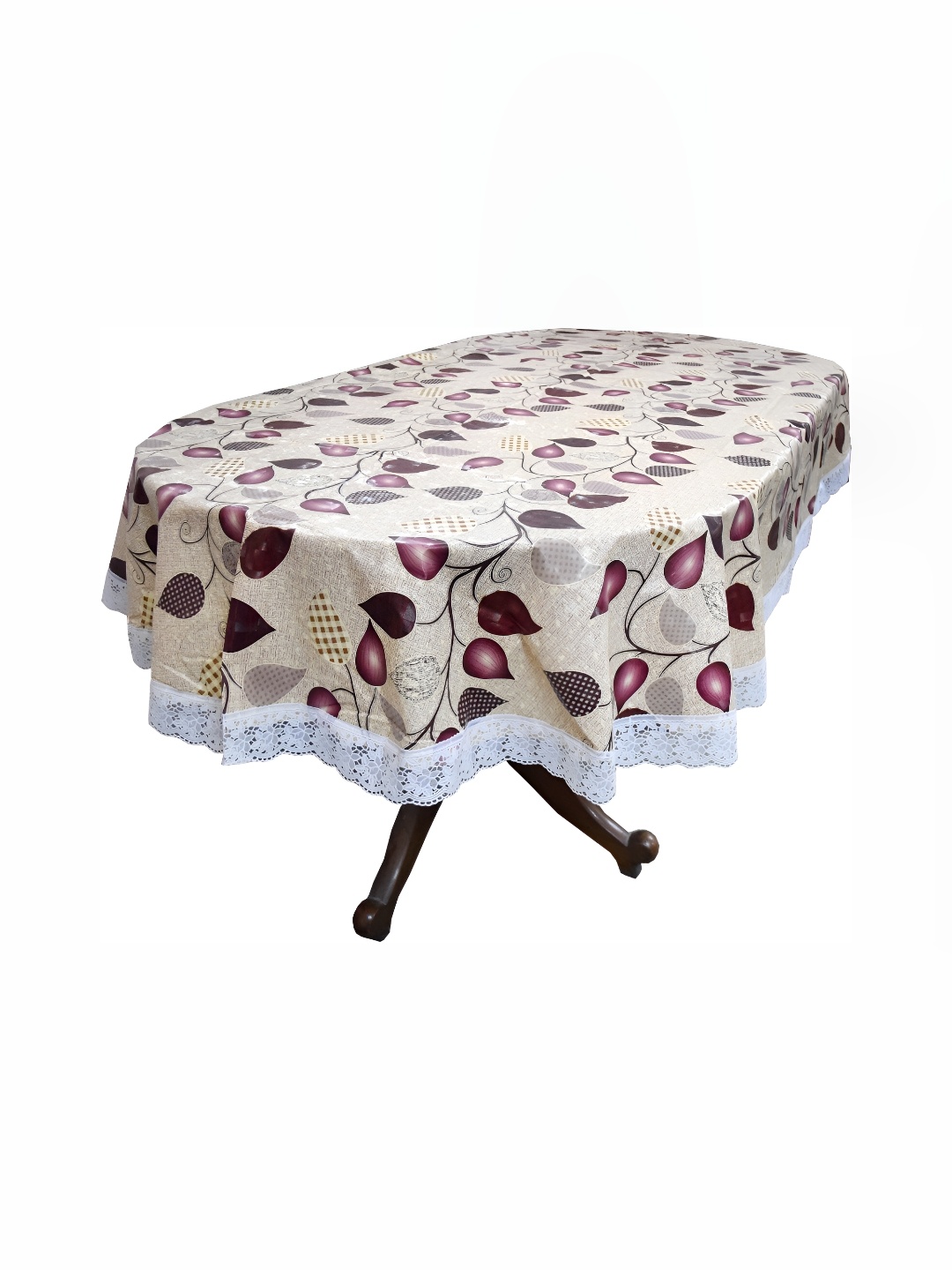 

Stylista Beige & Brown Floral Printed Waterproof 2.28 m x 1.52 m Oval Table Cover