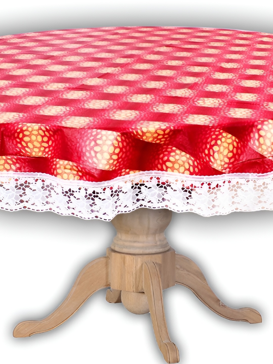 

Stylista Red & White Geometric Round Waterproof 4-Seater Table Cover