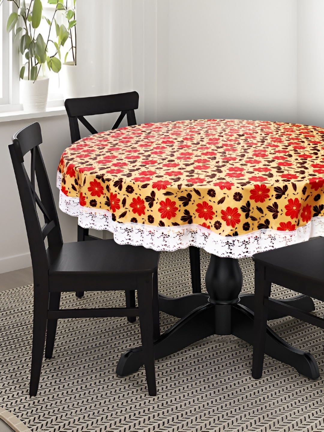 

Stylista Cream & Red Floral Round Waterproof 8-Seater Table Cover