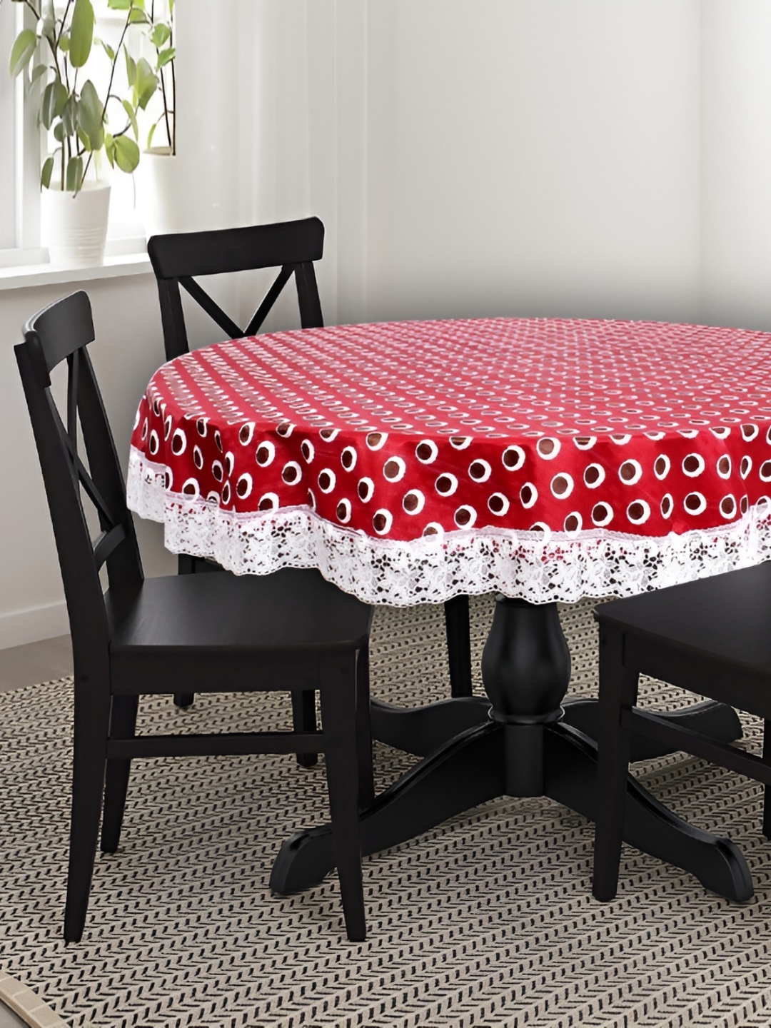 

Stylista Red & White Geometric Printed Waterproof Round 8-Seater Table Cover