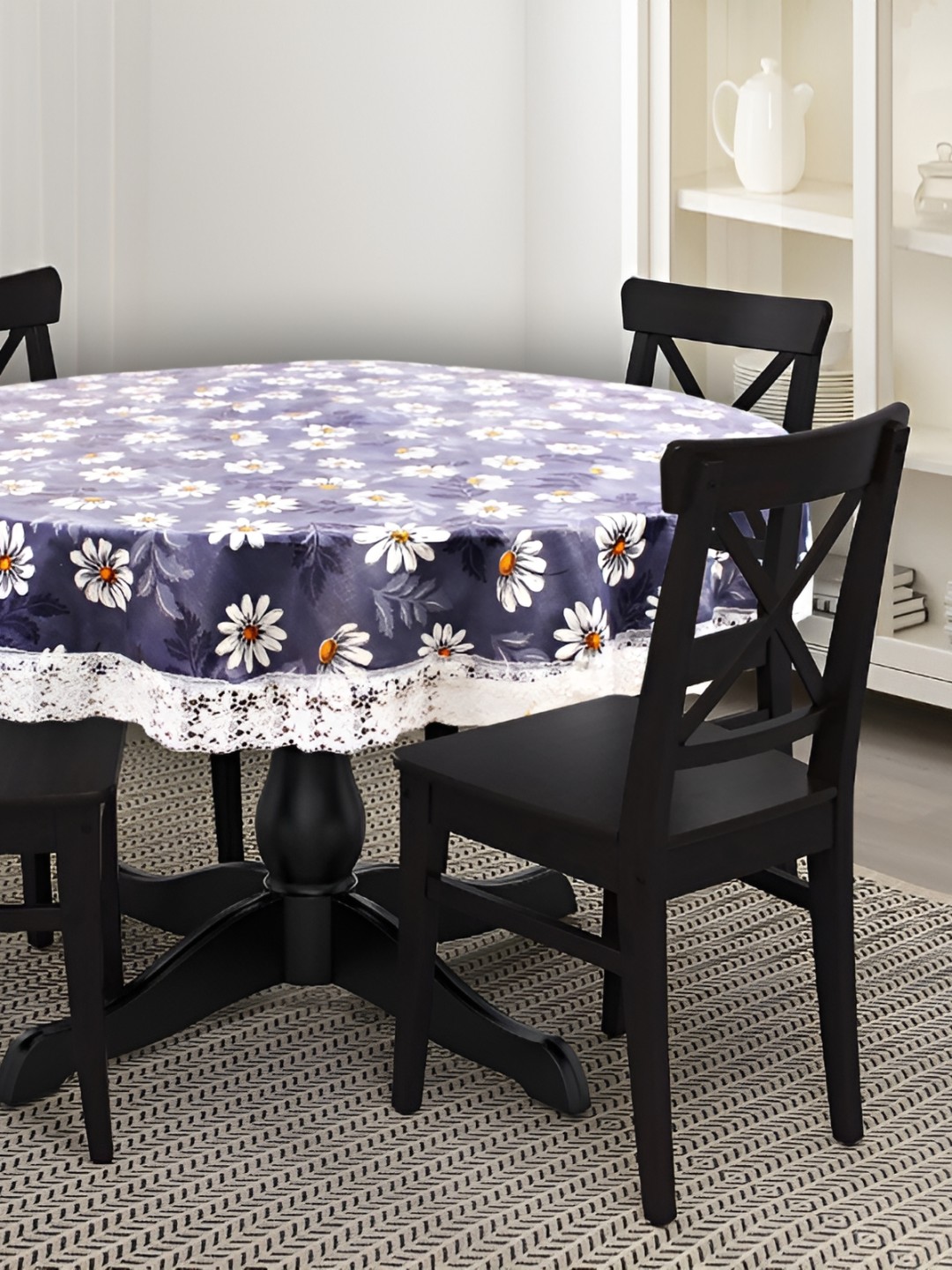 

Stylista Waterproof Floral Printed Round 8-Seater Table Cover, Blue