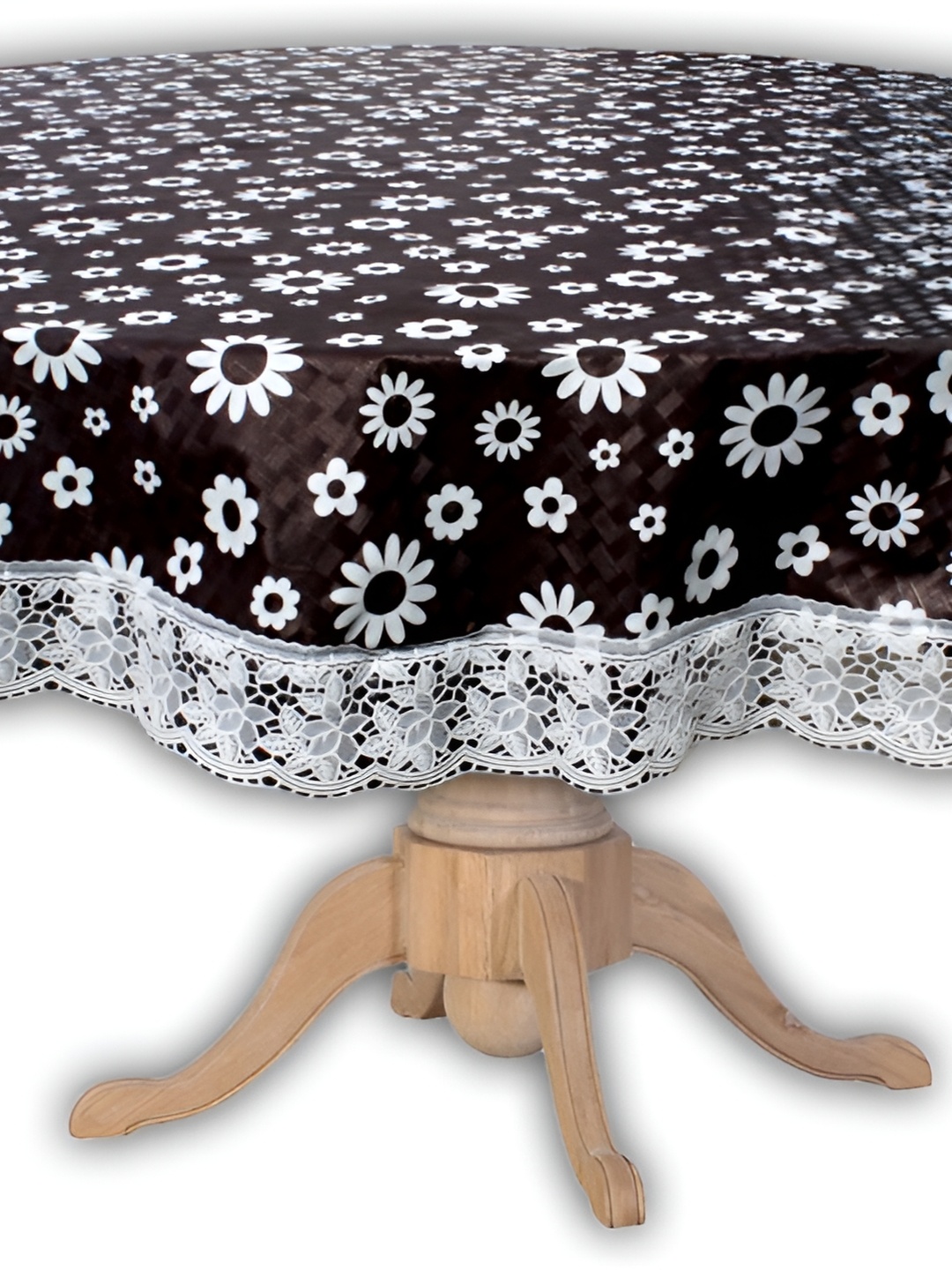 

Stylista Brown & White Floral Printed Waterproof Round 4-Seater Table Cover