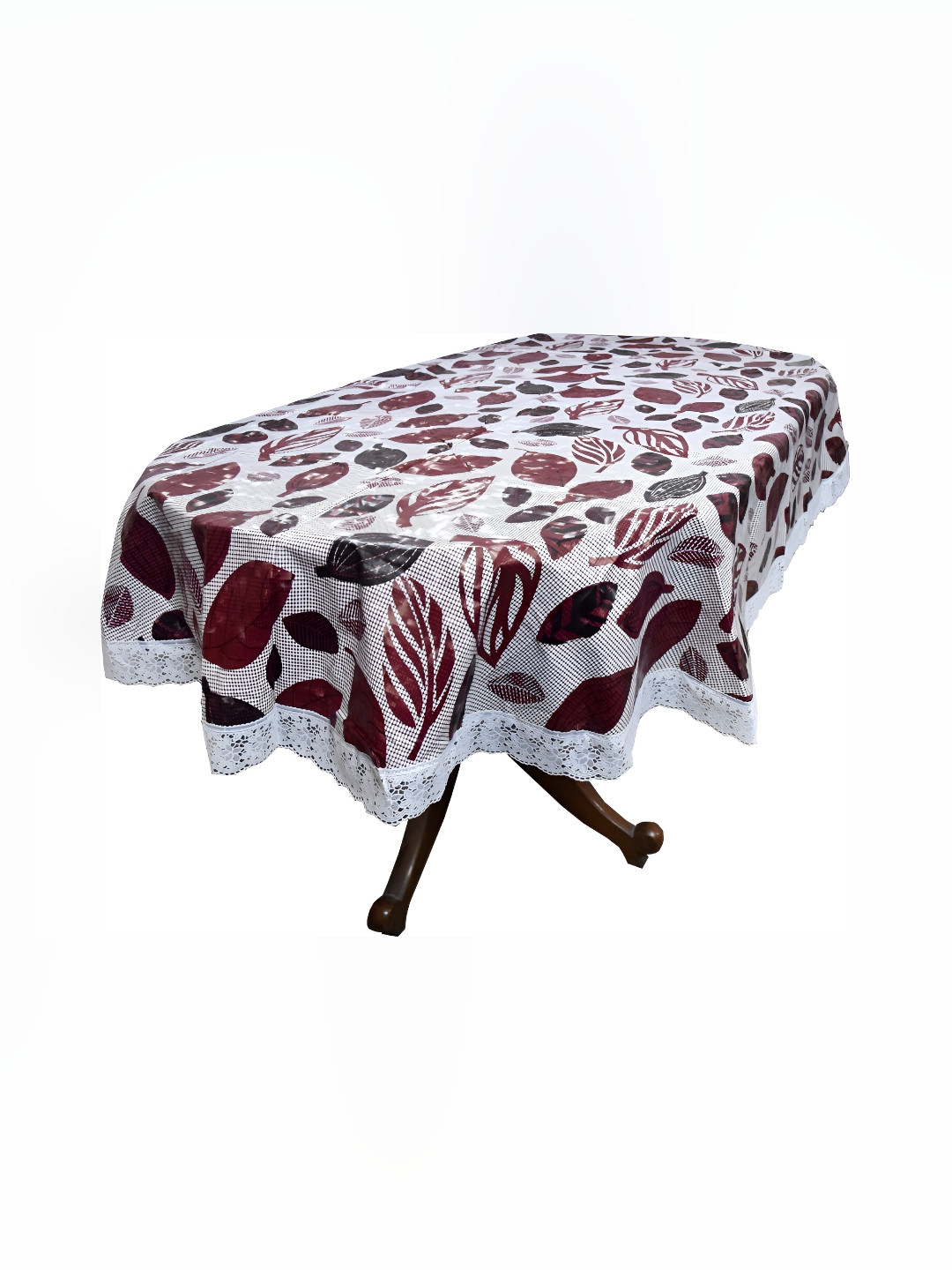 

Stylista White & Maroon Floral Printed Waterproof Oval 4-Seater Table Cover