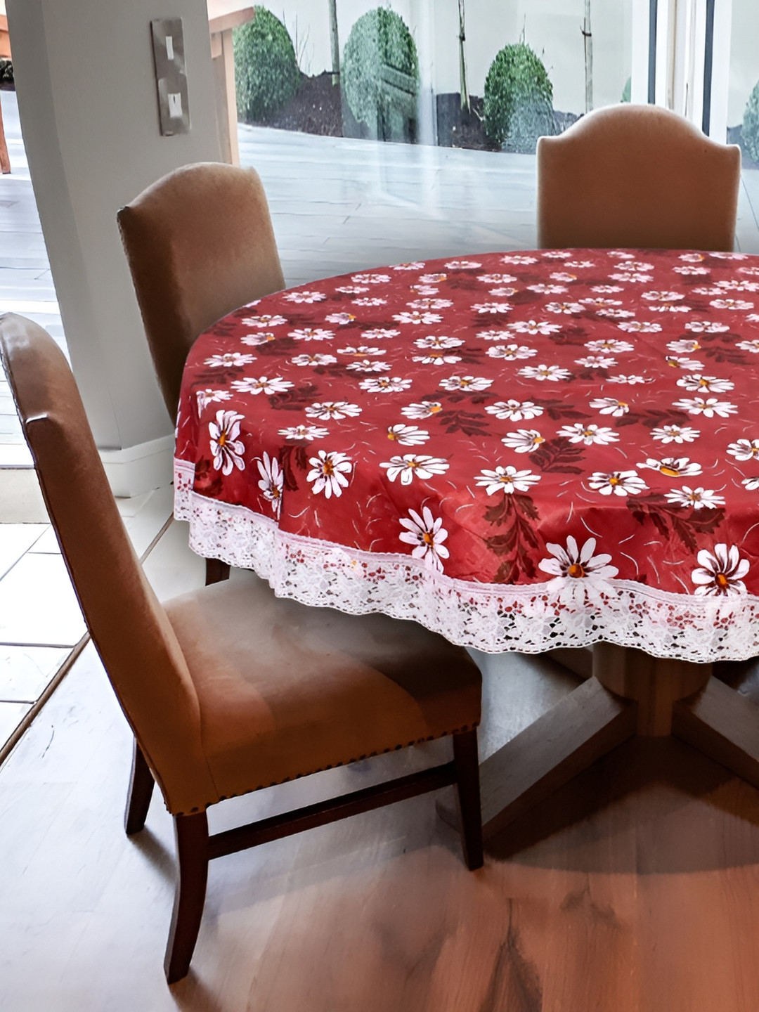 

Stylista Brown & White Floral Printed Waterproof 1.82 m x 1.82 m Round Table Cover