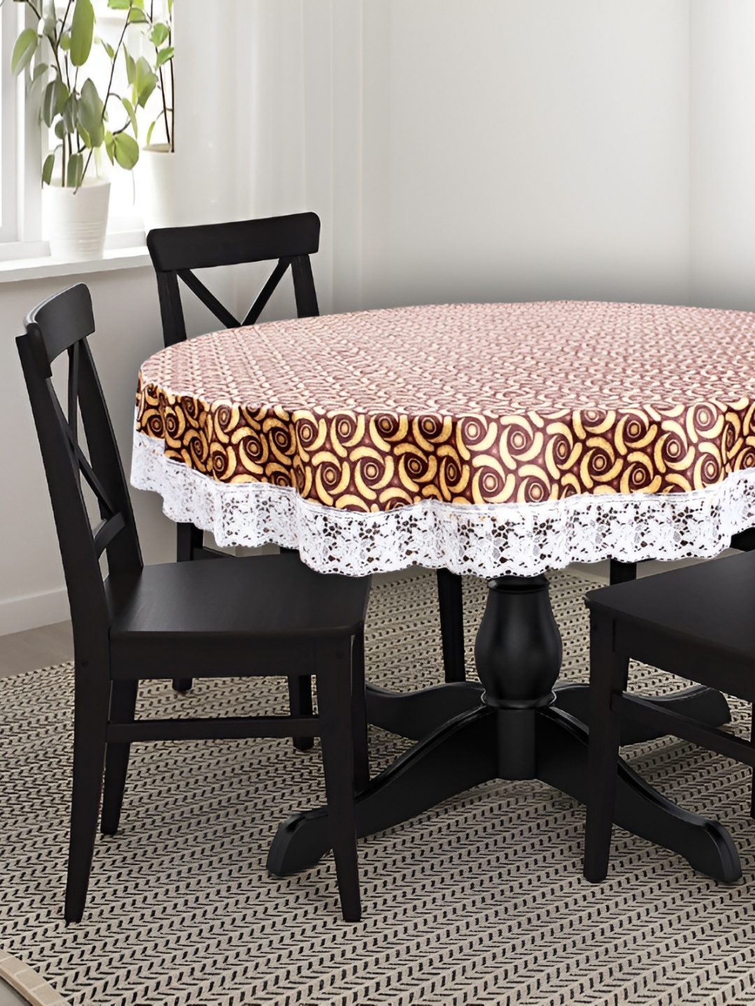 

Stylista Beige & Brown Printed Waterproof 2.28 m x 2.28 m Round Table Cover