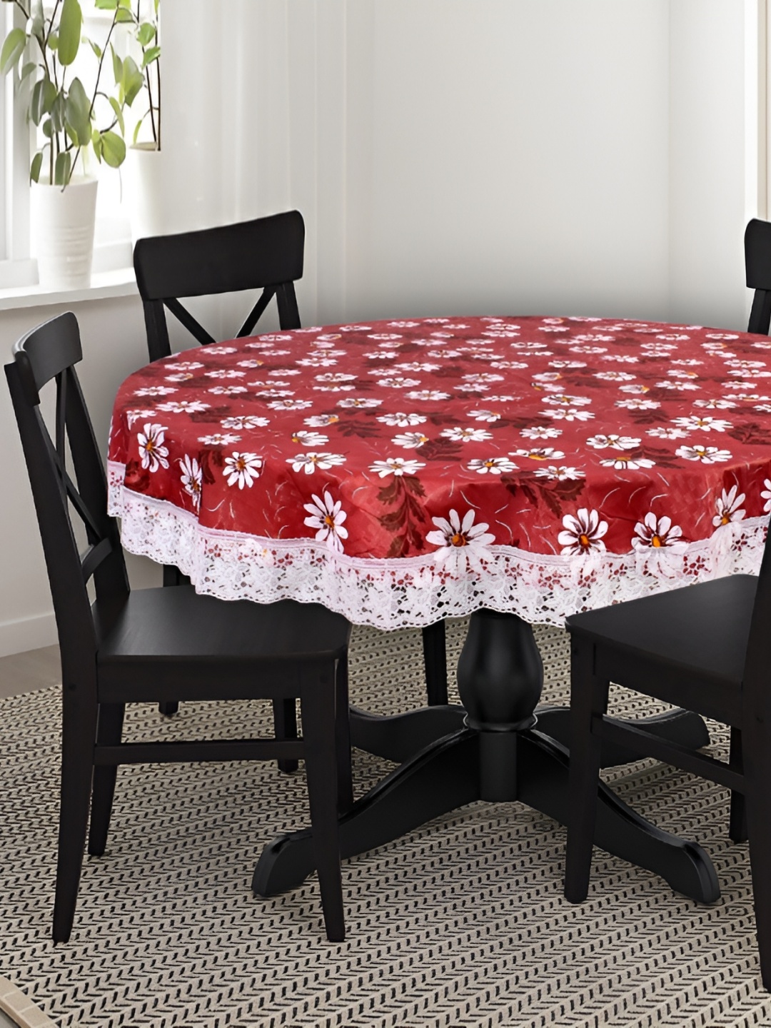 

Stylista Maroon & White Floral Waterproof Round 8 Seater Table Cover