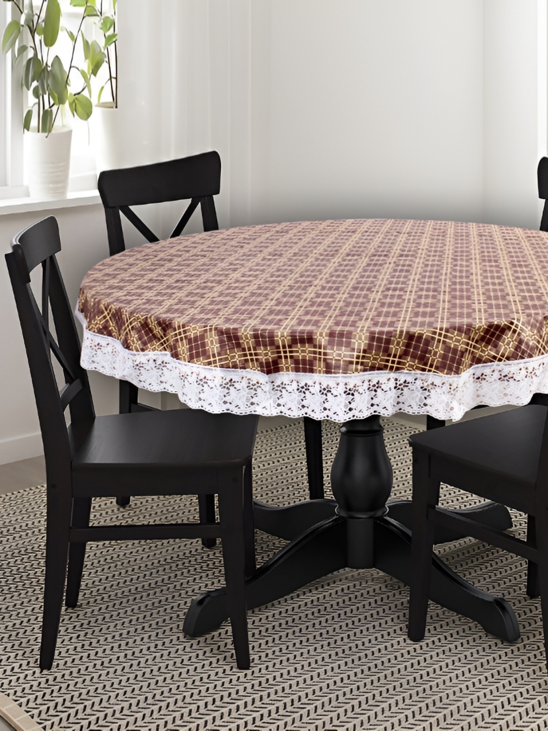 

Stylista Brown & White Waterproof Checkered Round 8-Seater Table Cover