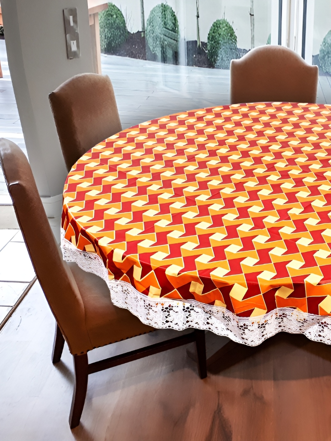 

Stylista Red & Yellow Printed Waterproof Round 6-Seater Table Cover
